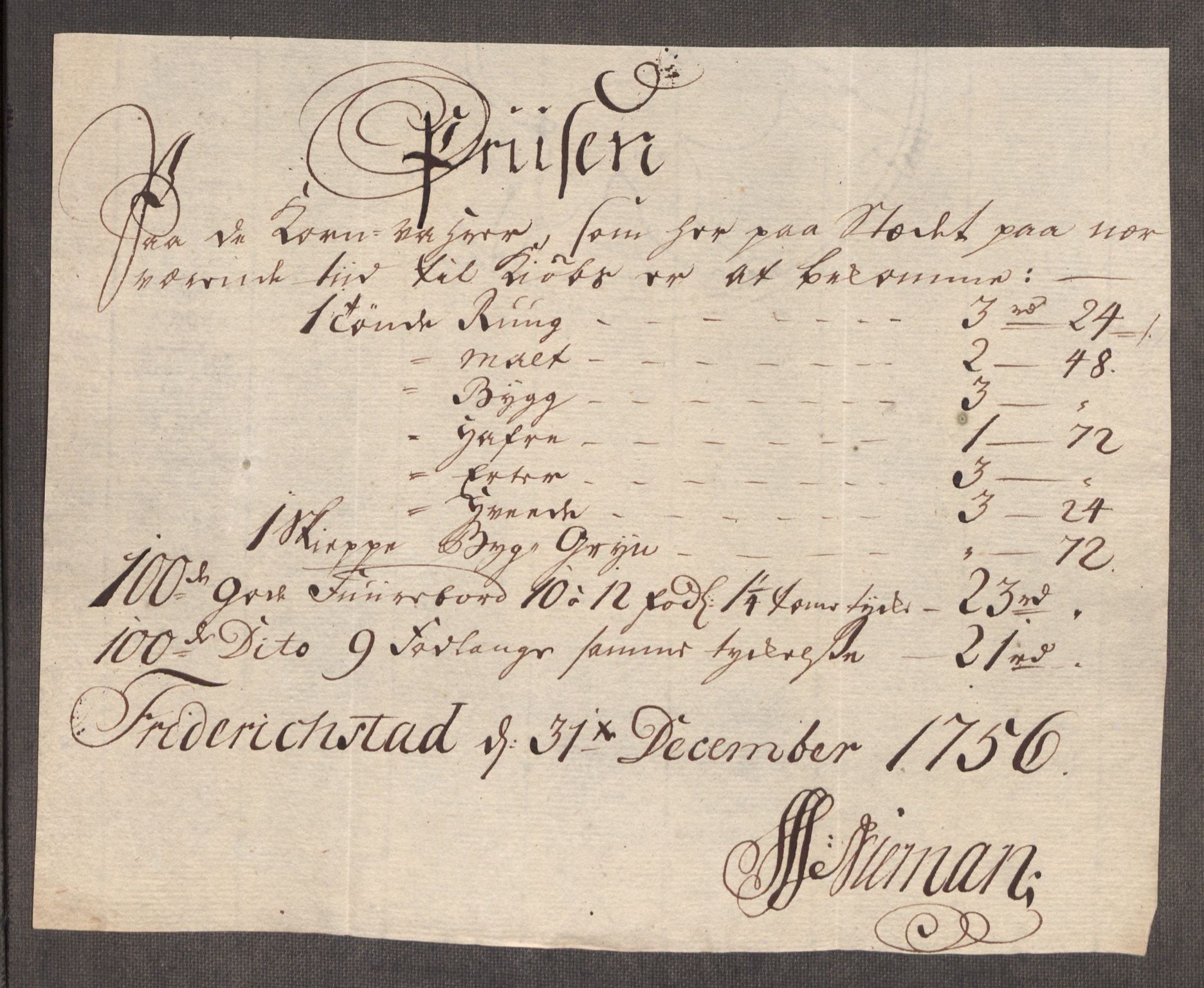 Rentekammeret inntil 1814, Realistisk ordnet avdeling, RA/EA-4070/Oe/L0005: [Ø1]: Priskuranter, 1753-1757, s. 586