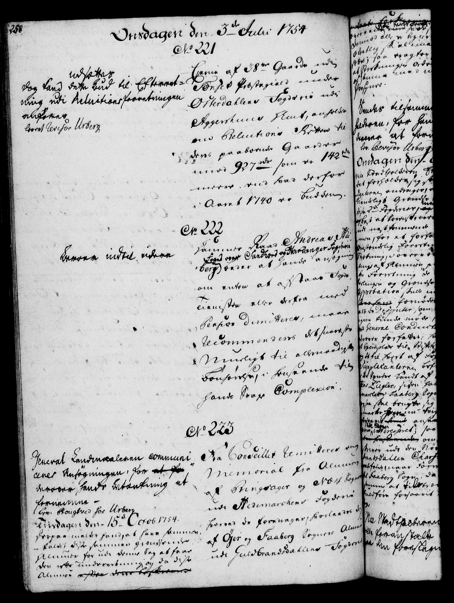 Rentekammeret, Kammerkanselliet, RA/EA-3111/G/Gh/Gha/L0032: Norsk ekstraktmemorialprotokoll (merket RK 53.77), 1753-1755, s. 258