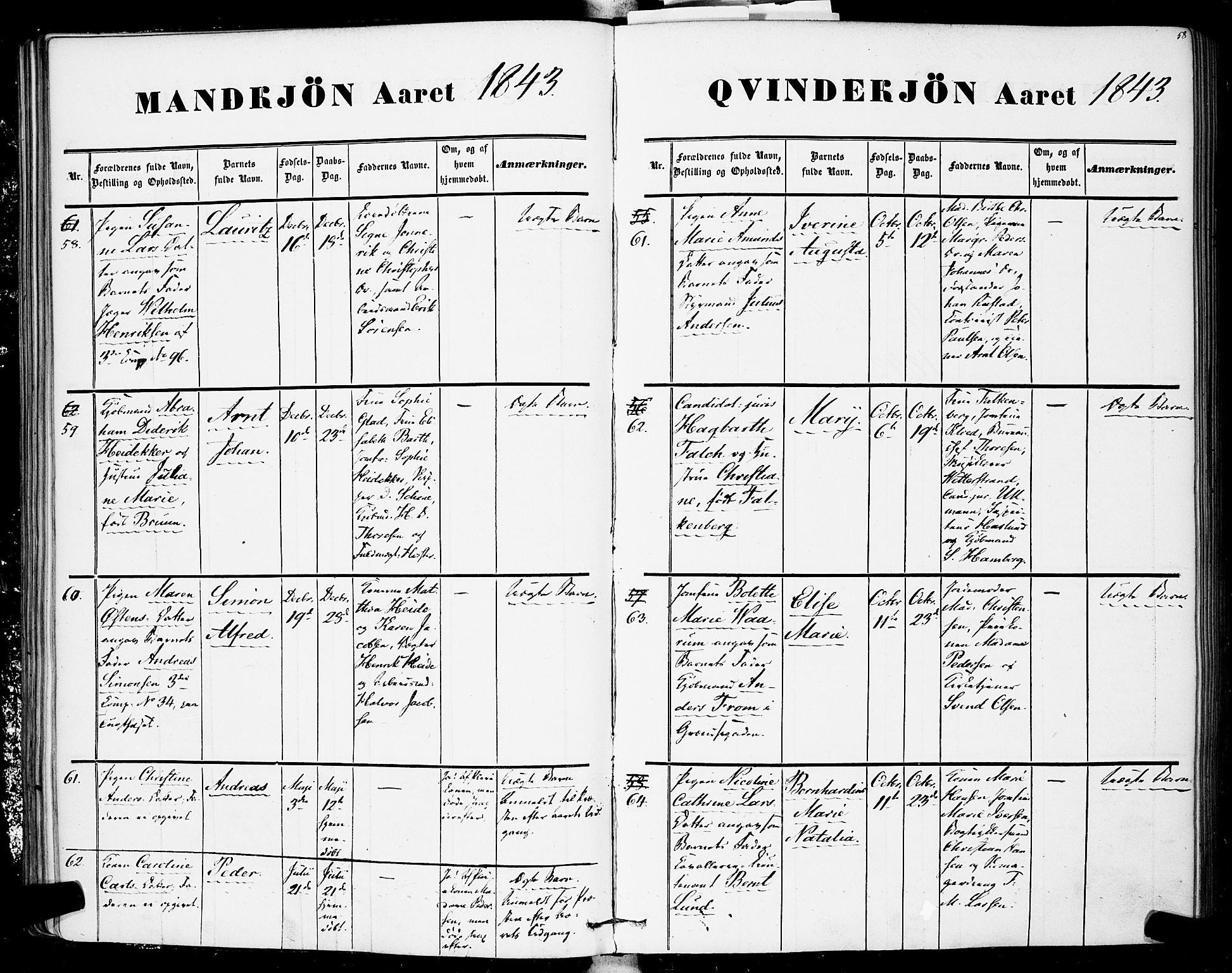 Rikshospitalet prestekontor Kirkebøker, AV/SAO-A-10309b/F/L0003: Ministerialbok nr. 3, 1841-1853, s. 58