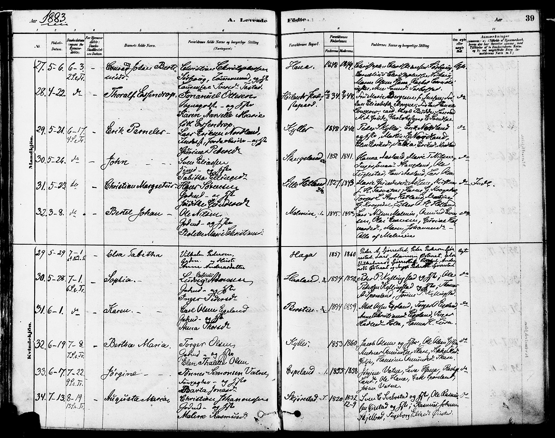 Høyland sokneprestkontor, AV/SAST-A-101799/001/30BA/L0011: Ministerialbok nr. A 10, 1878-1888, s. 39