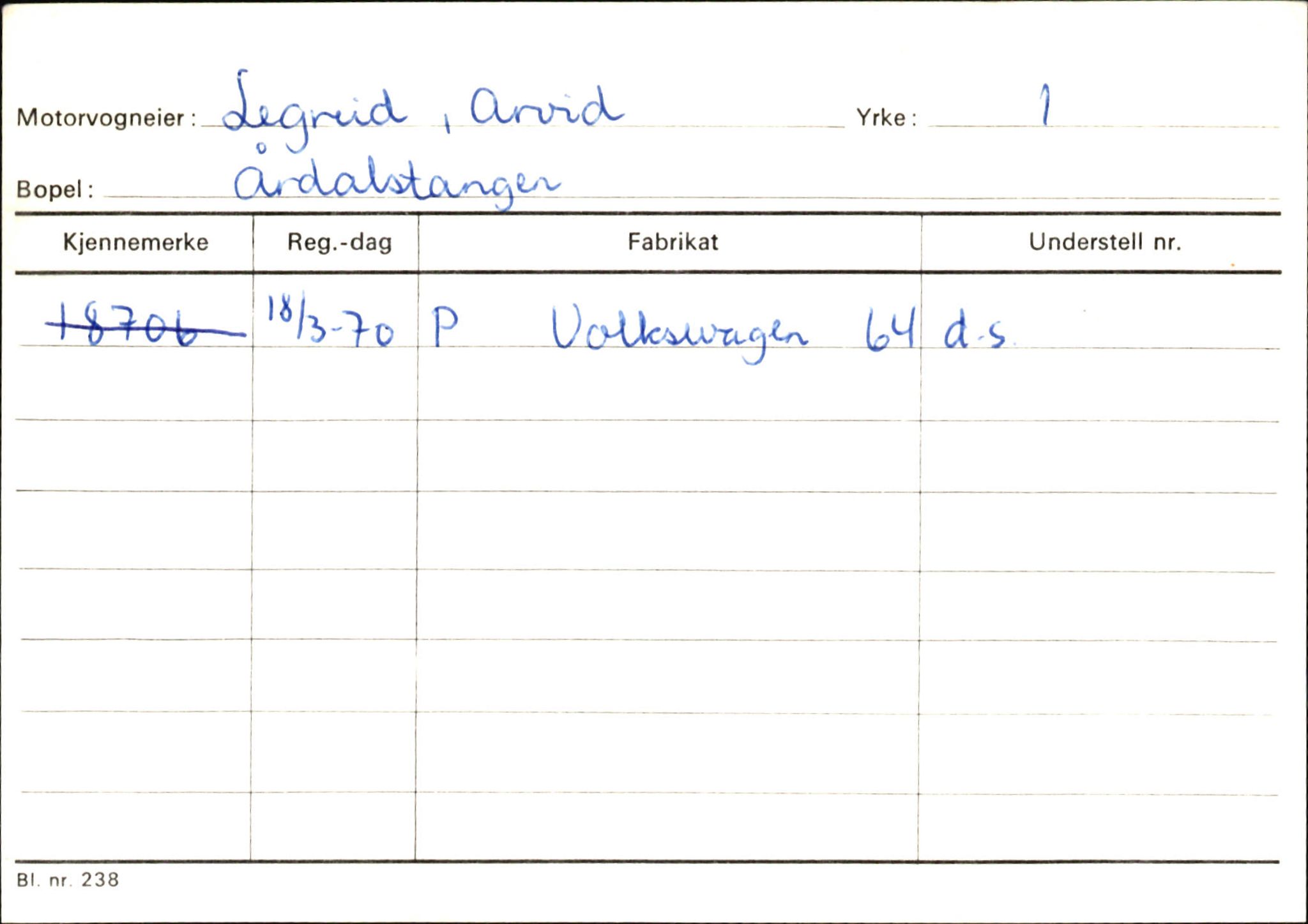 Statens vegvesen, Sogn og Fjordane vegkontor, AV/SAB-A-5301/4/F/L0145: Registerkort Vågsøy S-Å. Årdal I-P, 1945-1975, s. 1375