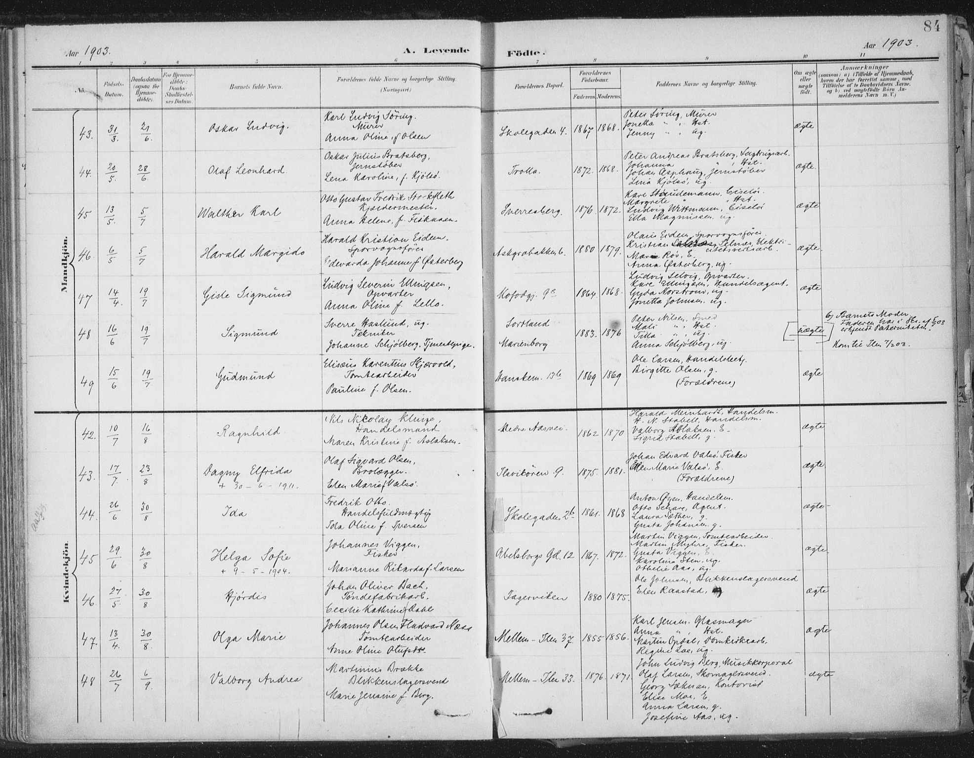 Ministerialprotokoller, klokkerbøker og fødselsregistre - Sør-Trøndelag, AV/SAT-A-1456/603/L0167: Ministerialbok nr. 603A06, 1896-1932, s. 84