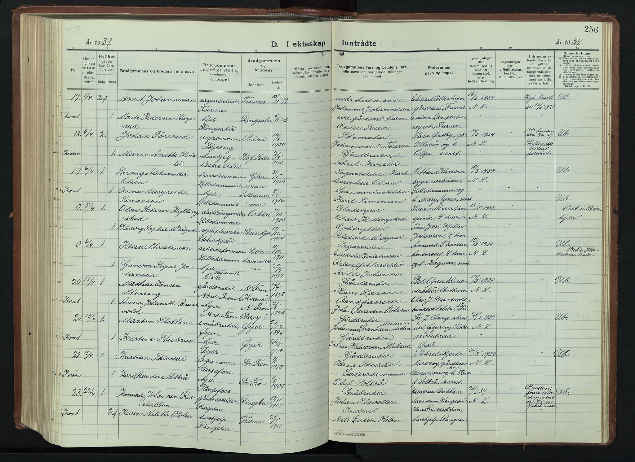 Lillehammer prestekontor, AV/SAH-PREST-088/H/Ha/Hab/L0003: Klokkerbok nr. 3, 1927-1943, s. 256