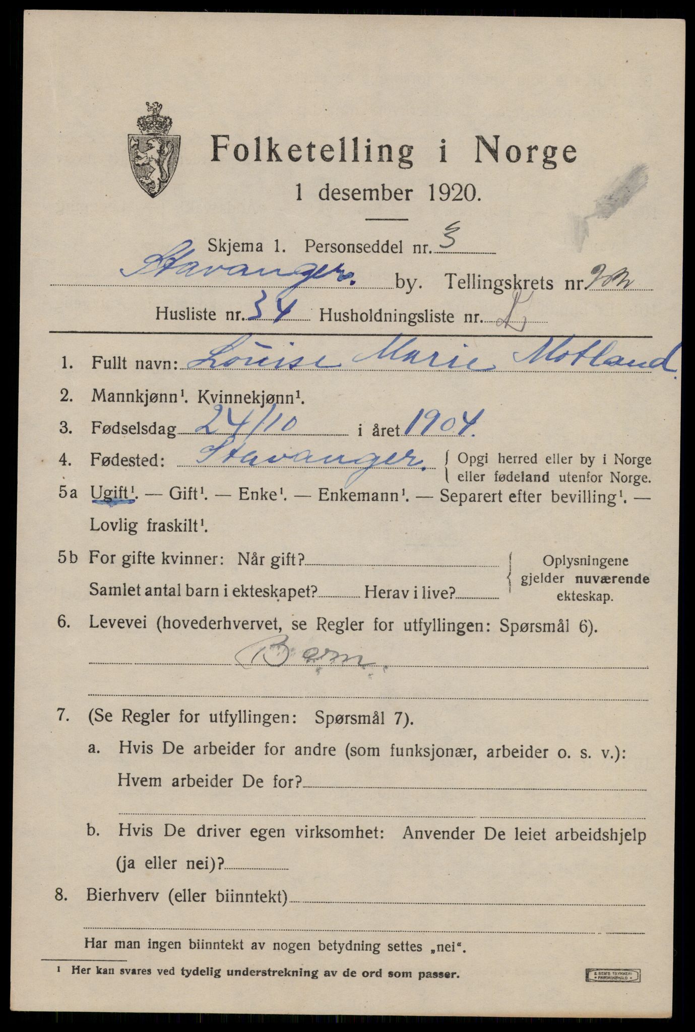 SAST, Folketelling 1920 for 1103 Stavanger kjøpstad, 1920, s. 74142