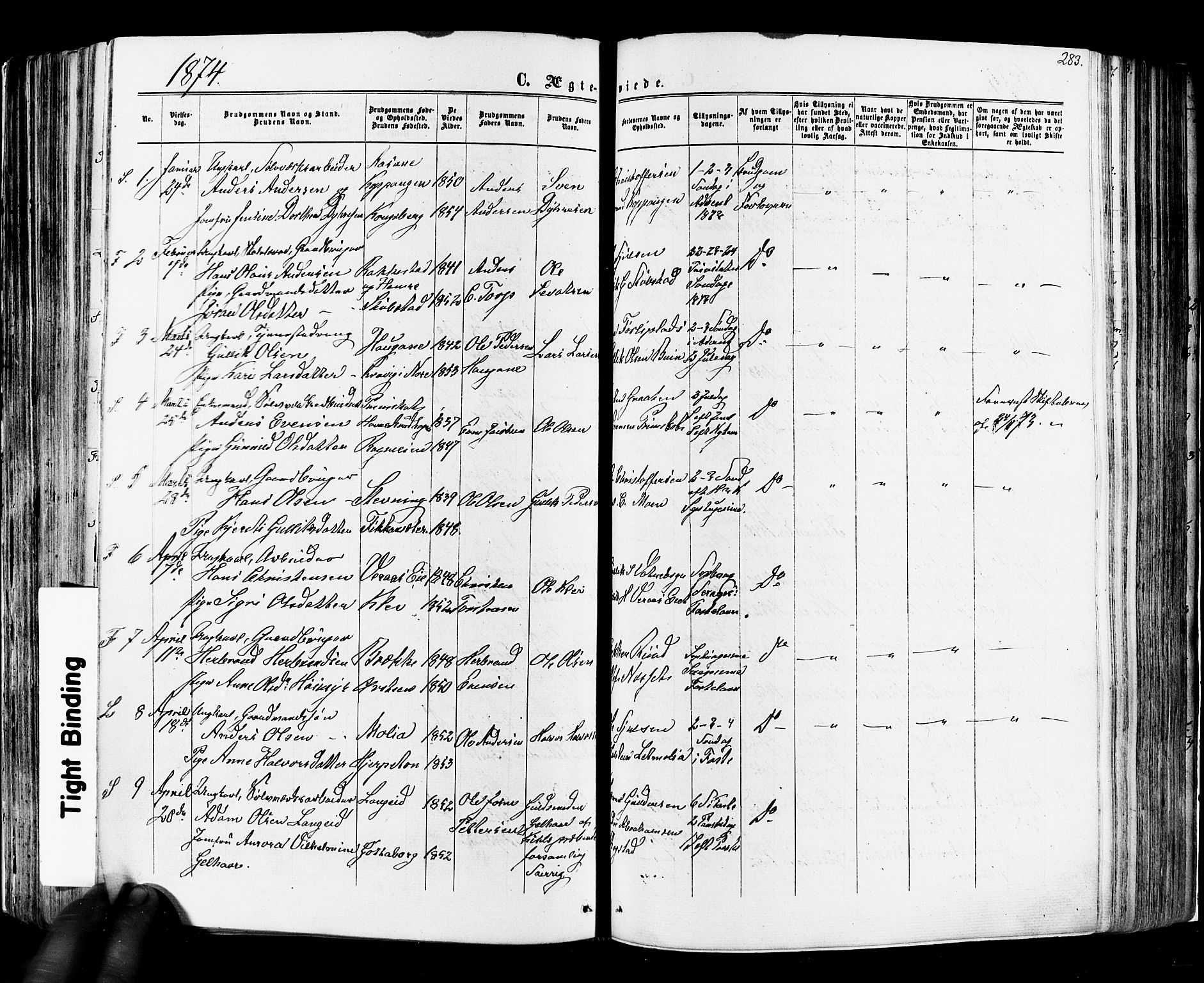 Flesberg kirkebøker, AV/SAKO-A-18/F/Fa/L0007: Ministerialbok nr. I 7, 1861-1878, s. 283