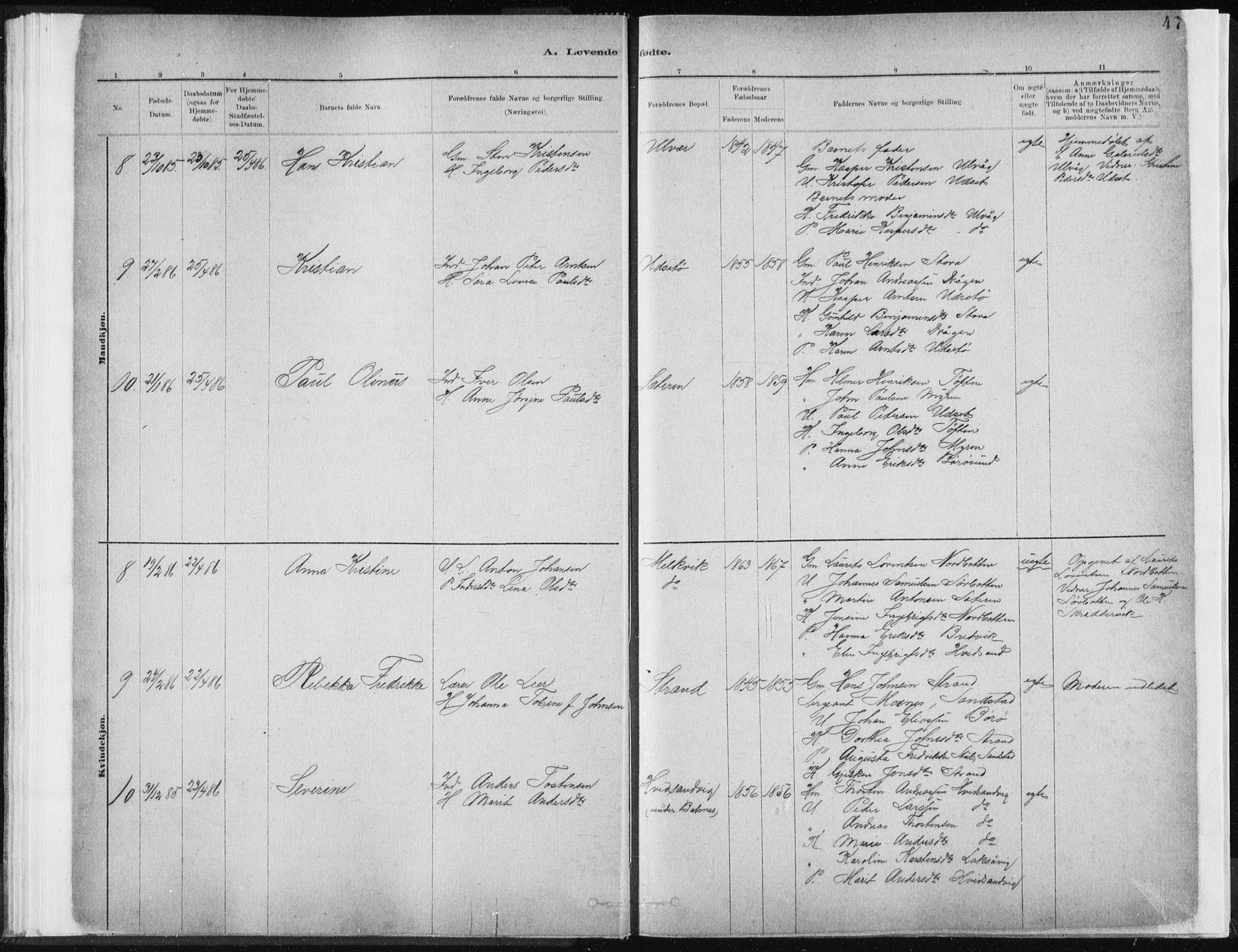 Ministerialprotokoller, klokkerbøker og fødselsregistre - Sør-Trøndelag, SAT/A-1456/637/L0558: Ministerialbok nr. 637A01, 1882-1899, s. 47