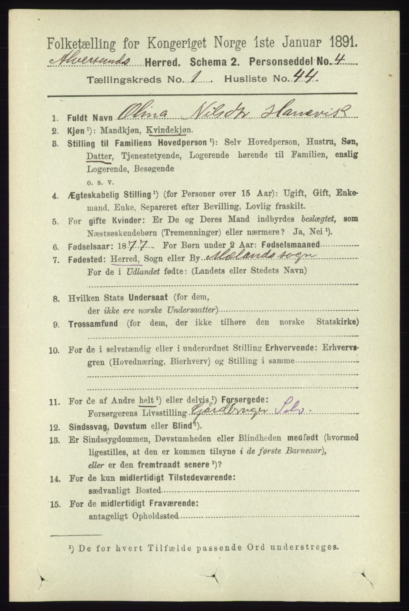 RA, Folketelling 1891 for 1257 Alversund herred, 1891, s. 346