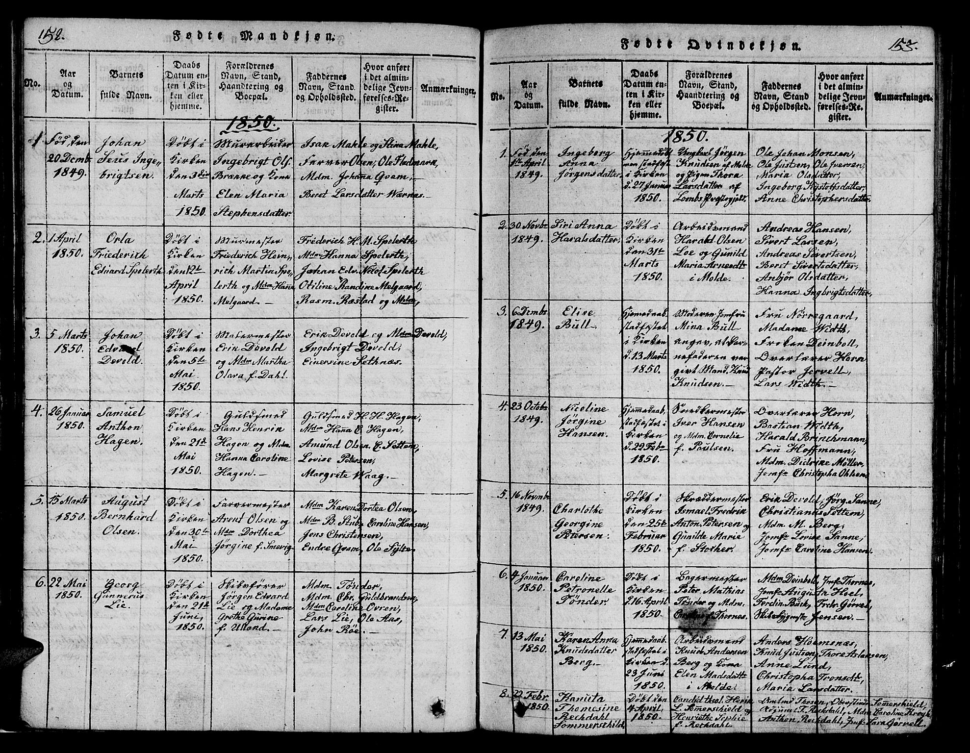 Ministerialprotokoller, klokkerbøker og fødselsregistre - Møre og Romsdal, AV/SAT-A-1454/558/L0700: Klokkerbok nr. 558C01, 1818-1868, s. 152-153