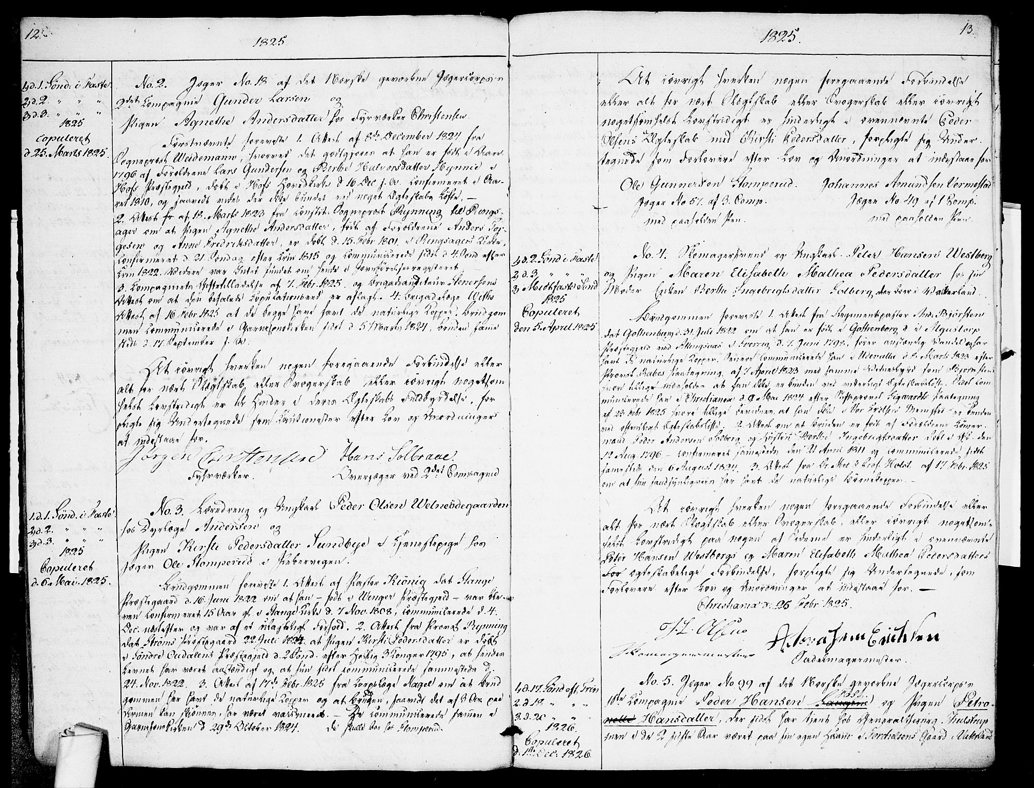 Garnisonsmenigheten Kirkebøker, SAO/A-10846/H/Ha/L0001: Lysningsprotokoll nr. I 1, 1823-1828, s. 12-13