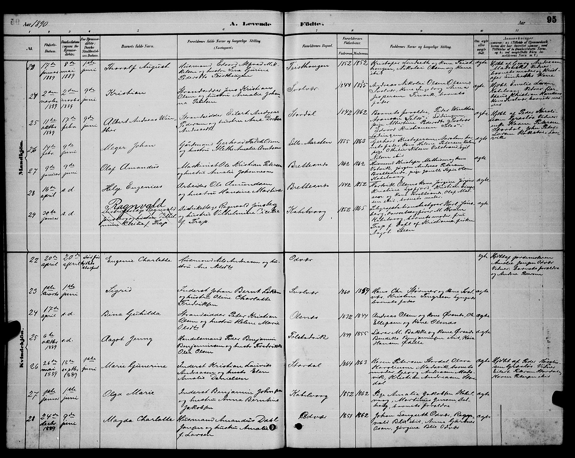 Ministerialprotokoller, klokkerbøker og fødselsregistre - Nordland, SAT/A-1459/874/L1076: Klokkerbok nr. 874C05, 1884-1890, s. 95
