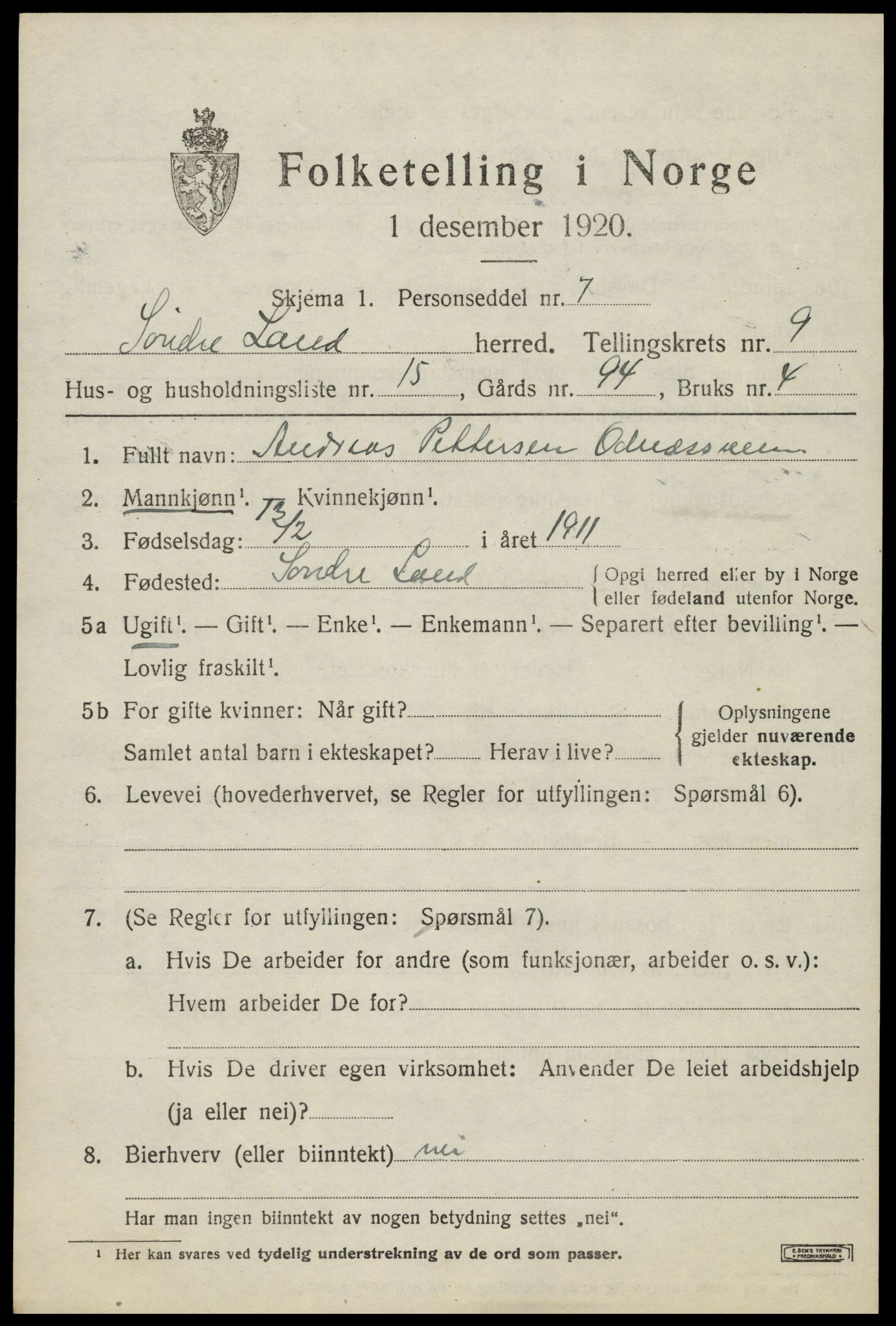 SAH, Folketelling 1920 for 0536 Søndre Land herred, 1920, s. 8355