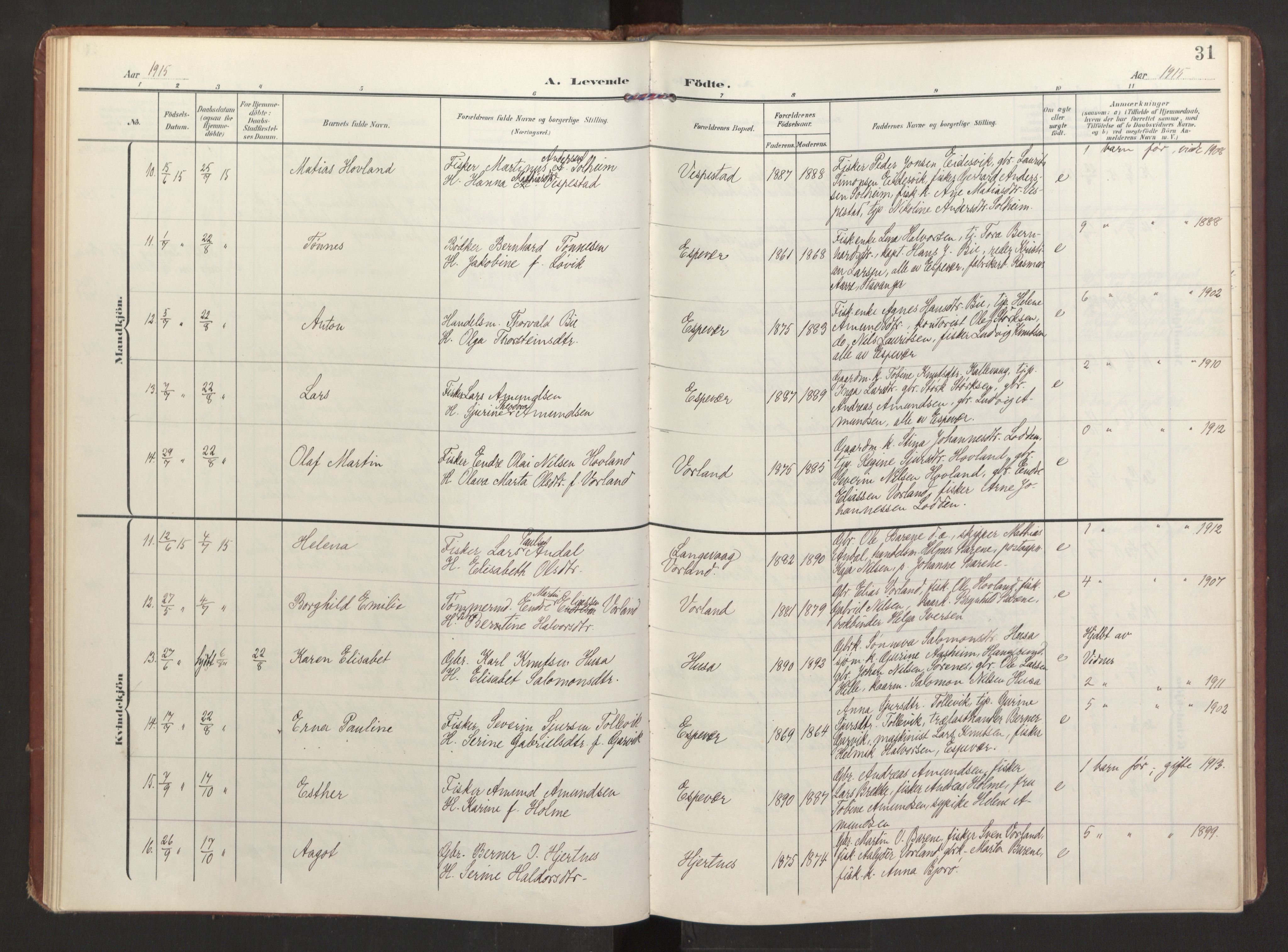 Finnås sokneprestembete, AV/SAB-A-99925/H/Ha/Haa/Haad/L0003: Ministerialbok nr. D 3, 1907-1921, s. 31