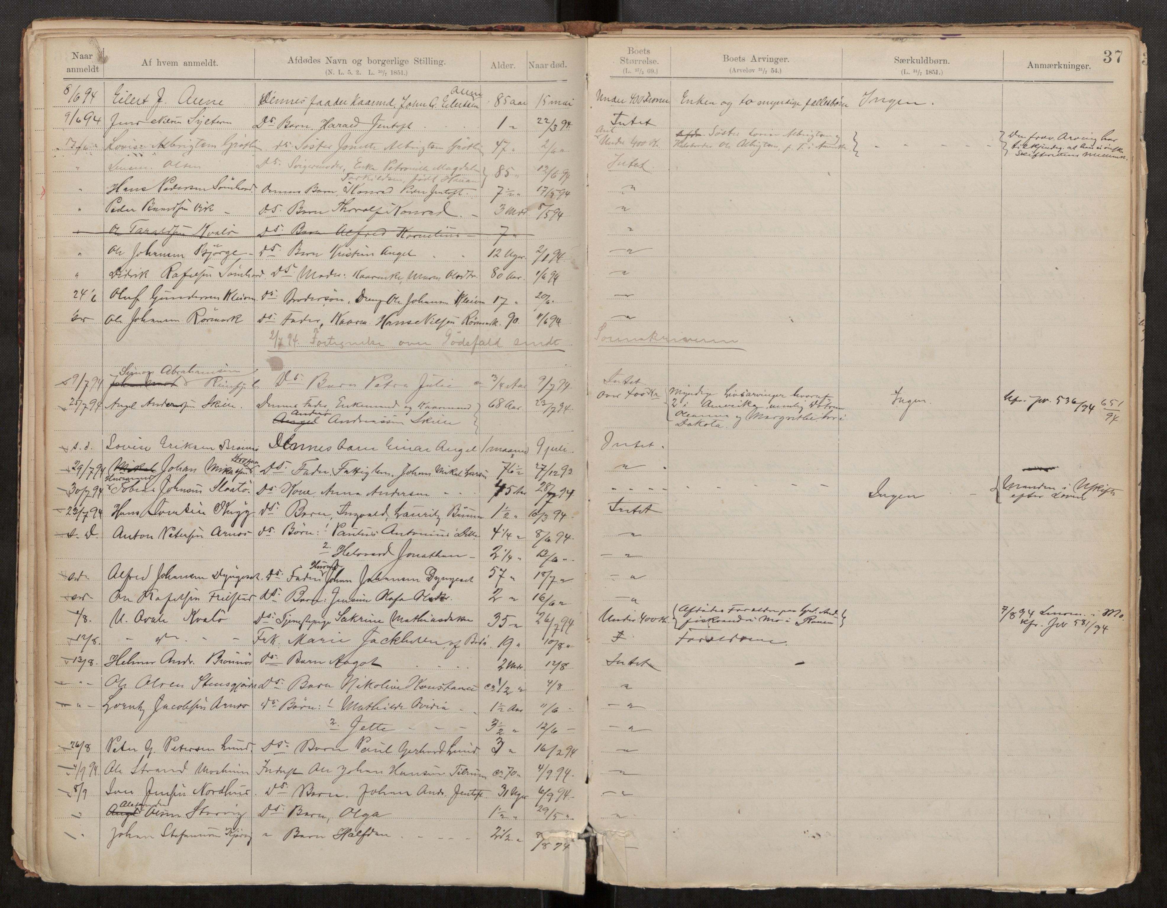 Brønnøy lensmannskontor, AV/SAT-A-5680/2/Ga/L0001: Dødsfallprotokoll, 1885-1910, s. 38
