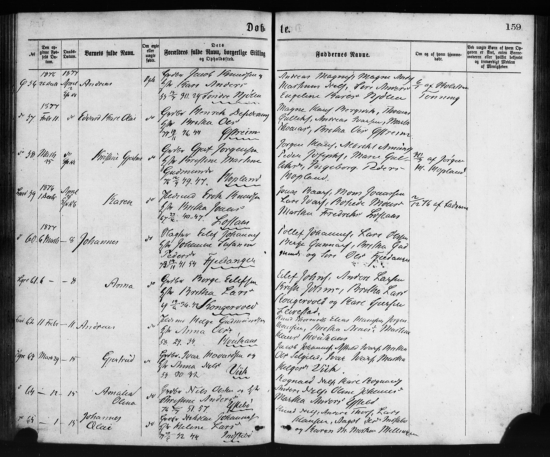 Lindås Sokneprestembete, AV/SAB-A-76701/H/Haa/Haaa/L0018: Ministerialbok nr. A 18, 1869-1885, s. 159
