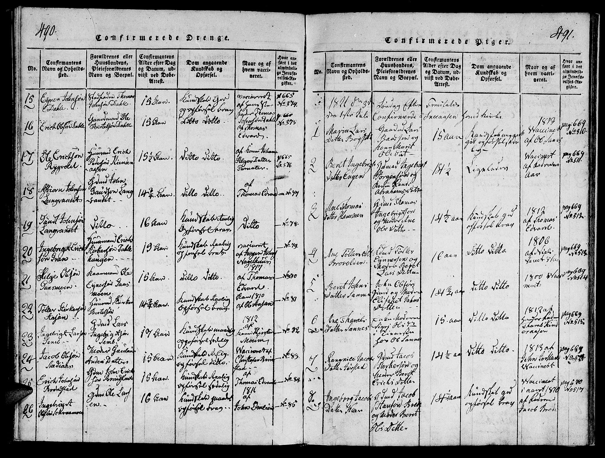 Ministerialprotokoller, klokkerbøker og fødselsregistre - Nord-Trøndelag, SAT/A-1458/749/L0479: Klokkerbok nr. 749C01, 1817-1829, s. 490-491