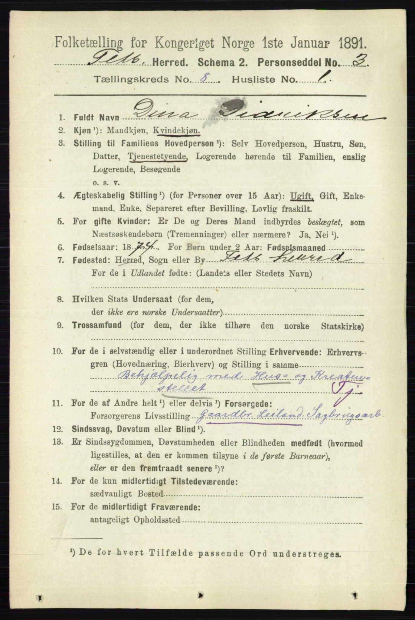 RA, Folketelling 1891 for 0227 Fet herred, 1891, s. 3046