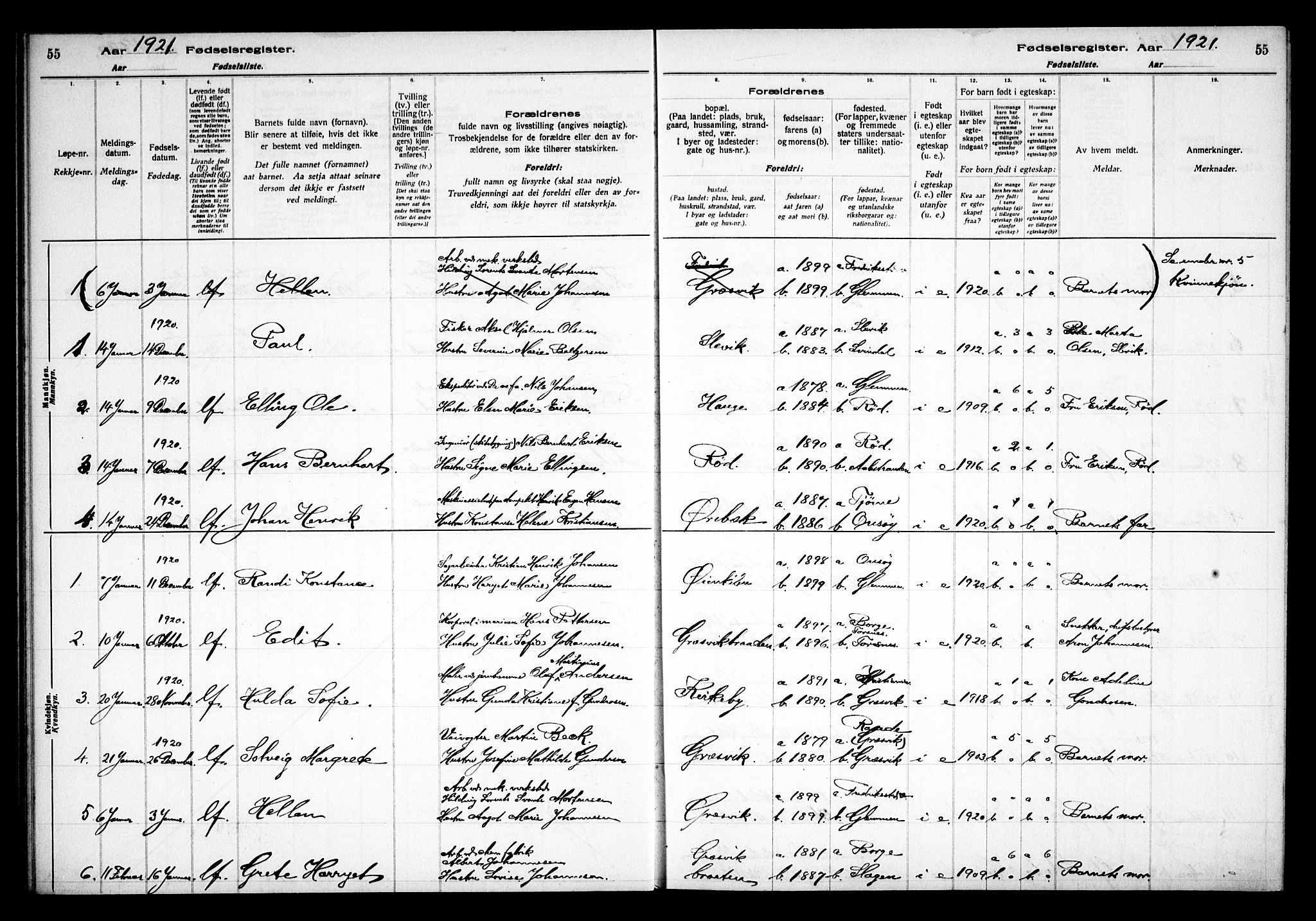 Onsøy prestekontor Kirkebøker, AV/SAO-A-10914/J/Jb/L0001: Fødselsregister nr. II 1, 1916-1938, s. 55