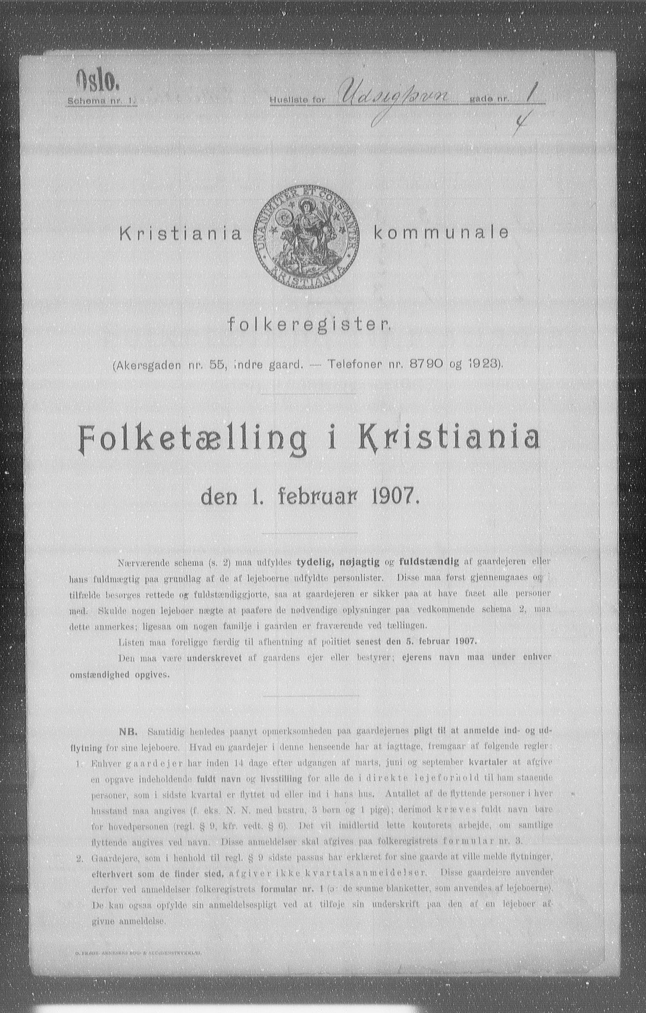 OBA, Kommunal folketelling 1.2.1907 for Kristiania kjøpstad, 1907, s. 61709
