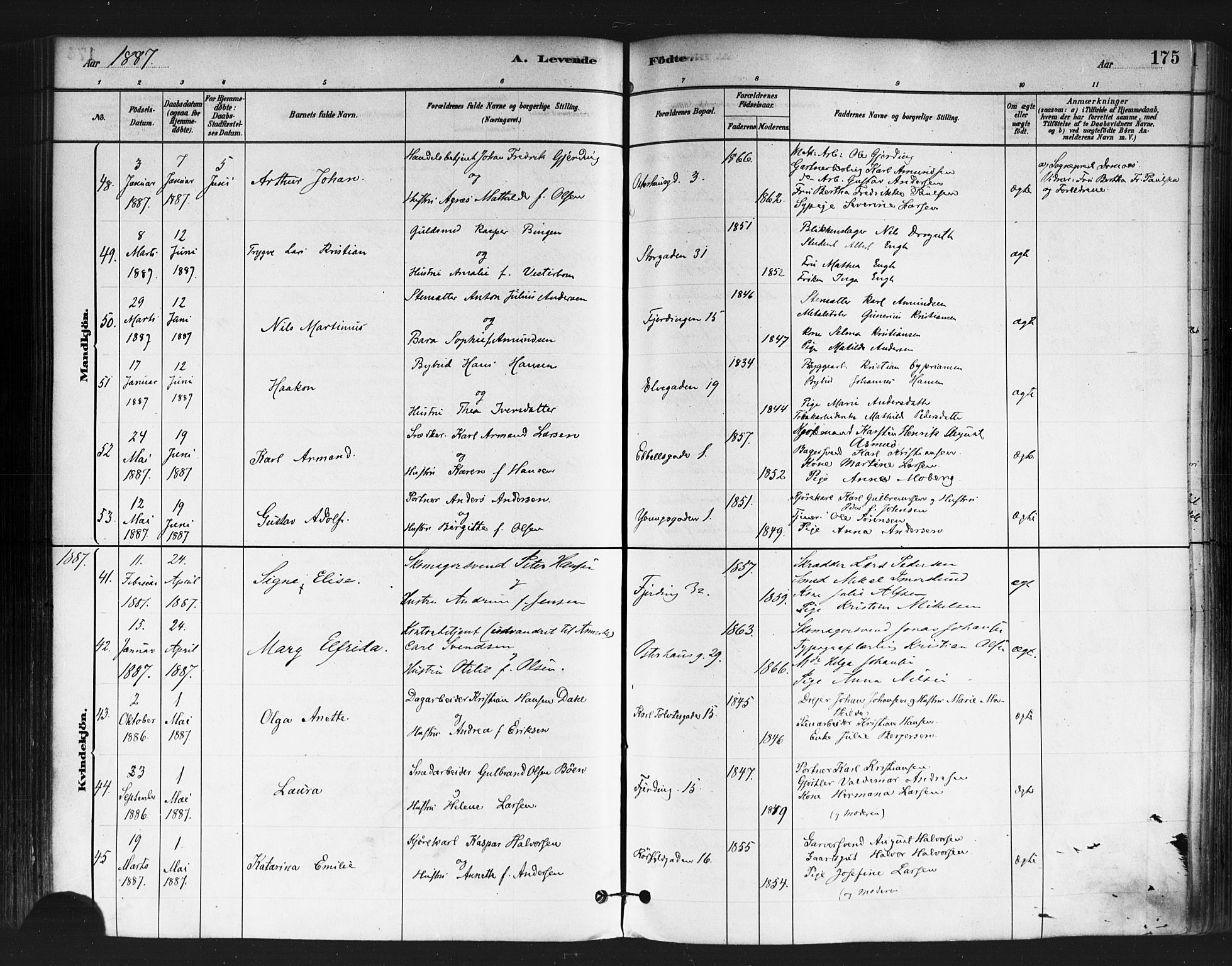 Jakob prestekontor Kirkebøker, AV/SAO-A-10850/F/Fa/L0003: Ministerialbok nr. 3, 1880-1895, s. 175