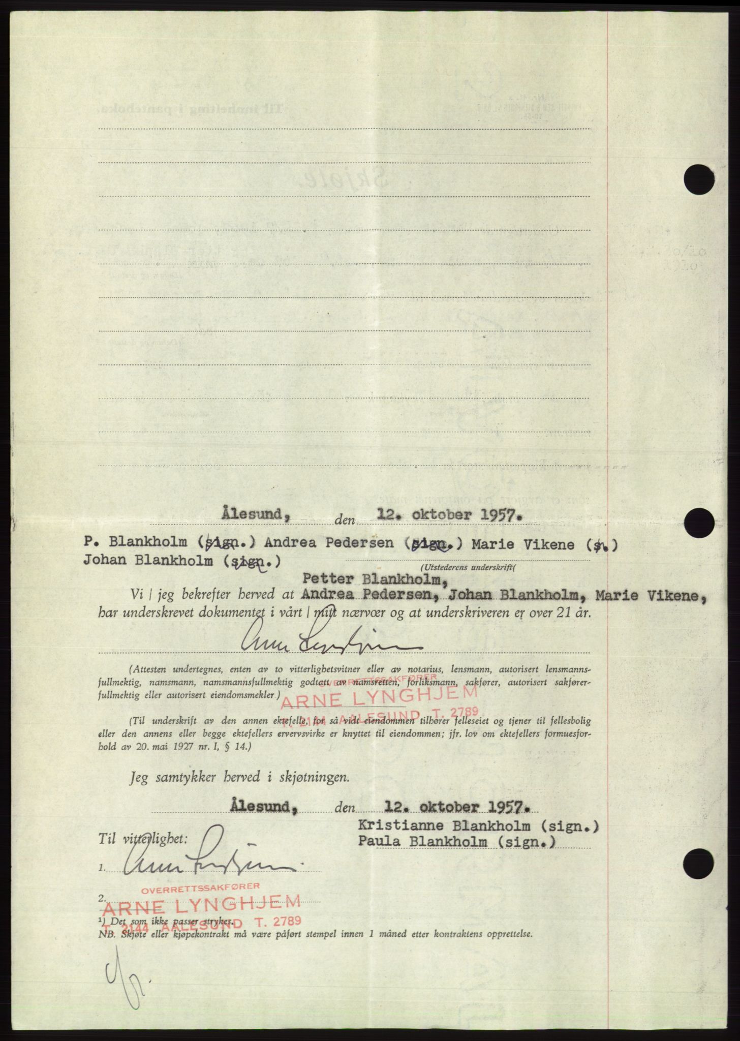 Søre Sunnmøre sorenskriveri, AV/SAT-A-4122/1/2/2C/L0108: Pantebok nr. 34A, 1957-1958, Dagboknr: 2667/1957
