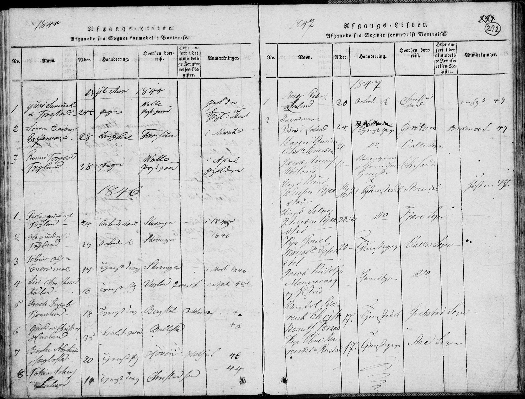 Nord-Audnedal sokneprestkontor, SAK/1111-0032/F/Fb/Fbb/L0001: Klokkerbok nr. B 1, 1816-1858, s. 292