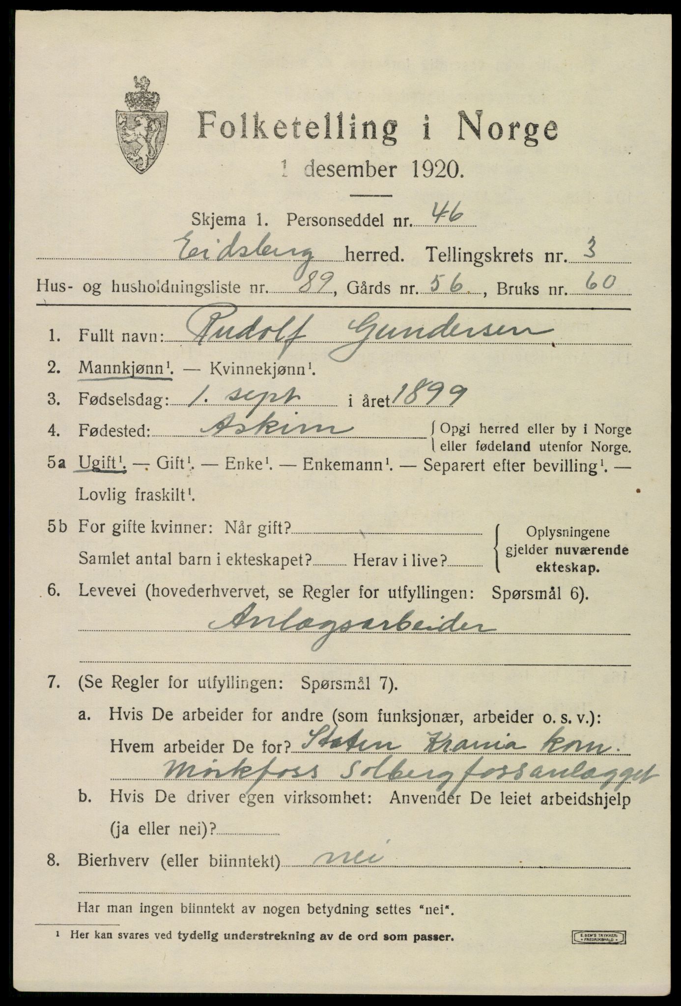 SAO, Folketelling 1920 for 0125 Eidsberg herred, 1920, s. 5081