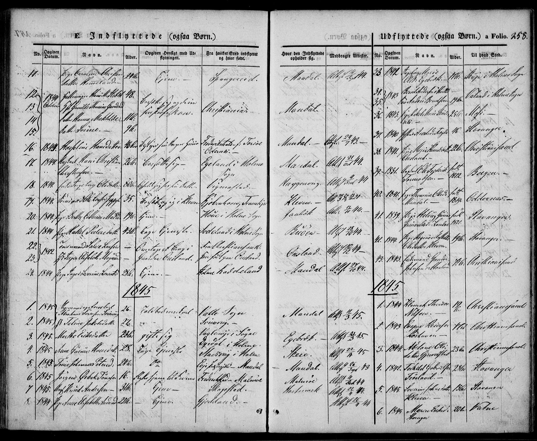 Mandal sokneprestkontor, AV/SAK-1111-0030/F/Fa/Faa/L0012: Ministerialbok nr. A 12, 1840-1847, s. 258