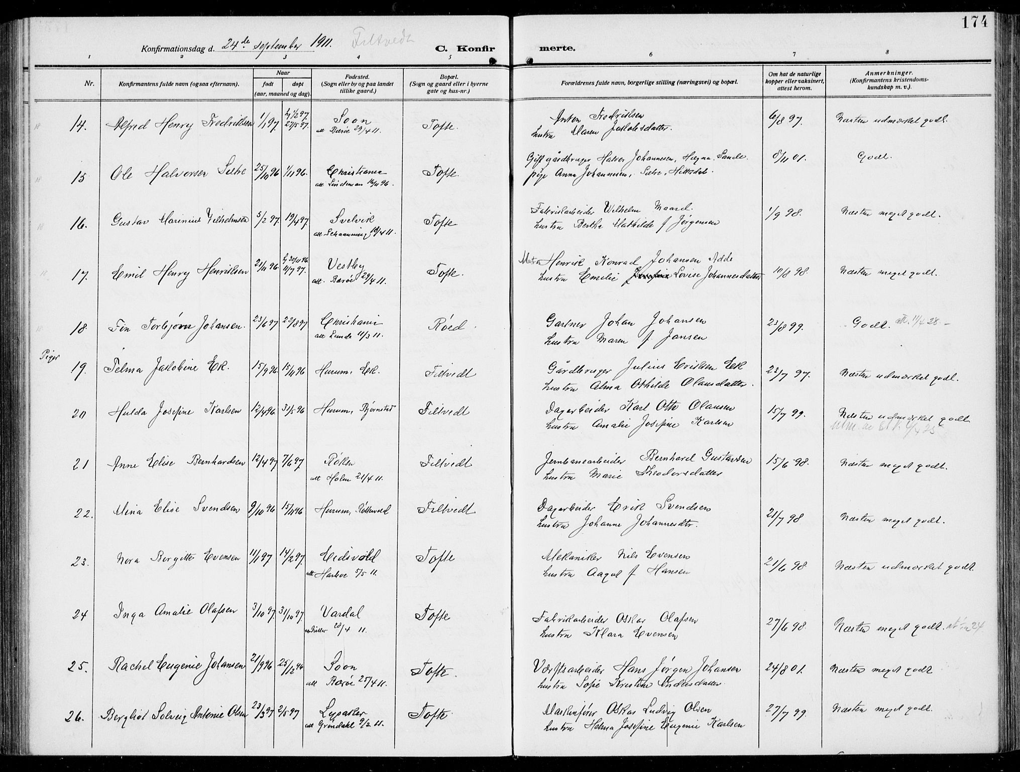Hurum kirkebøker, AV/SAKO-A-229/F/Fa/L0016: Ministerialbok nr. 16, 1899-1918, s. 174