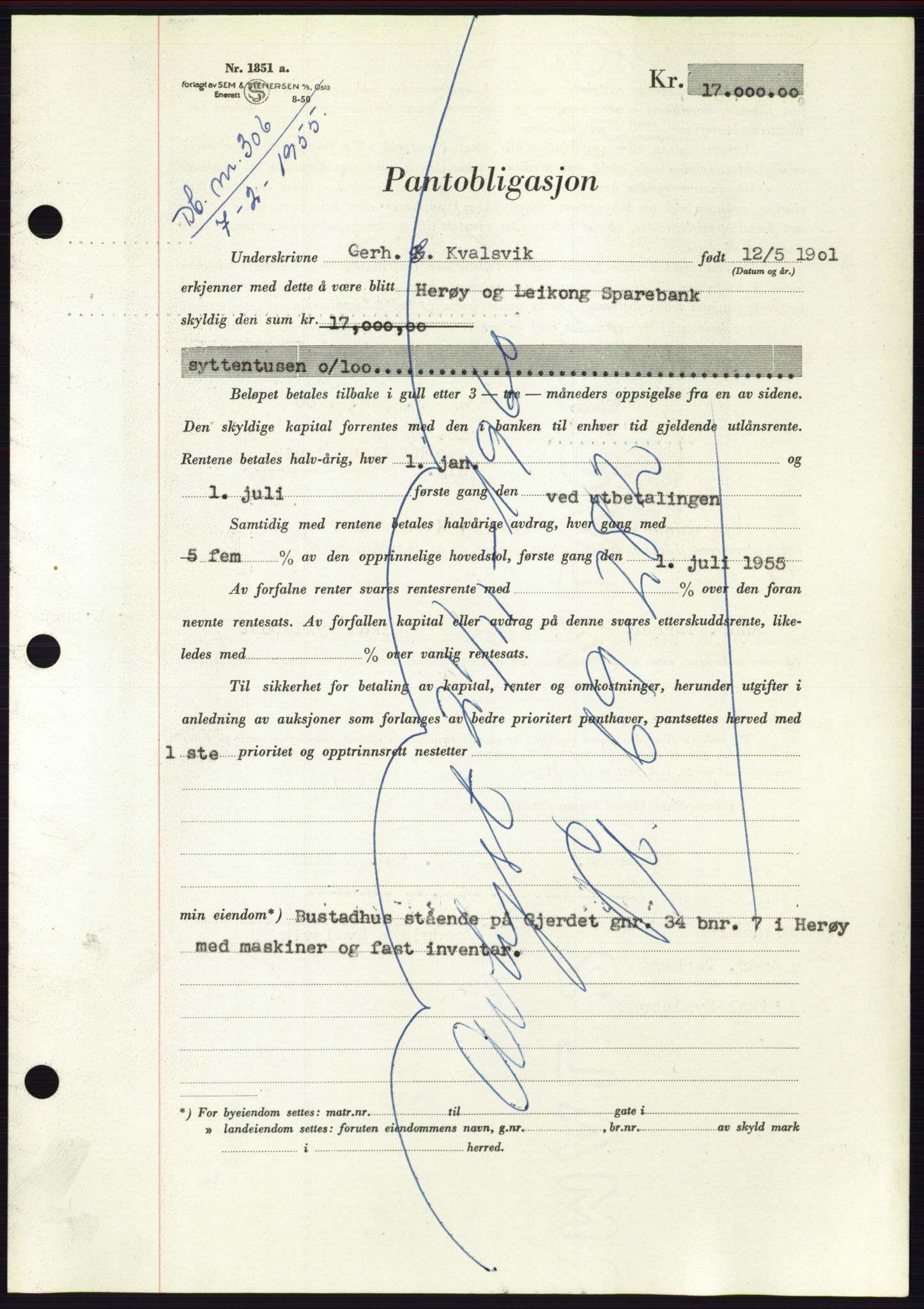 Søre Sunnmøre sorenskriveri, AV/SAT-A-4122/1/2/2C/L0126: Pantebok nr. 14B, 1954-1955, Dagboknr: 306/1955