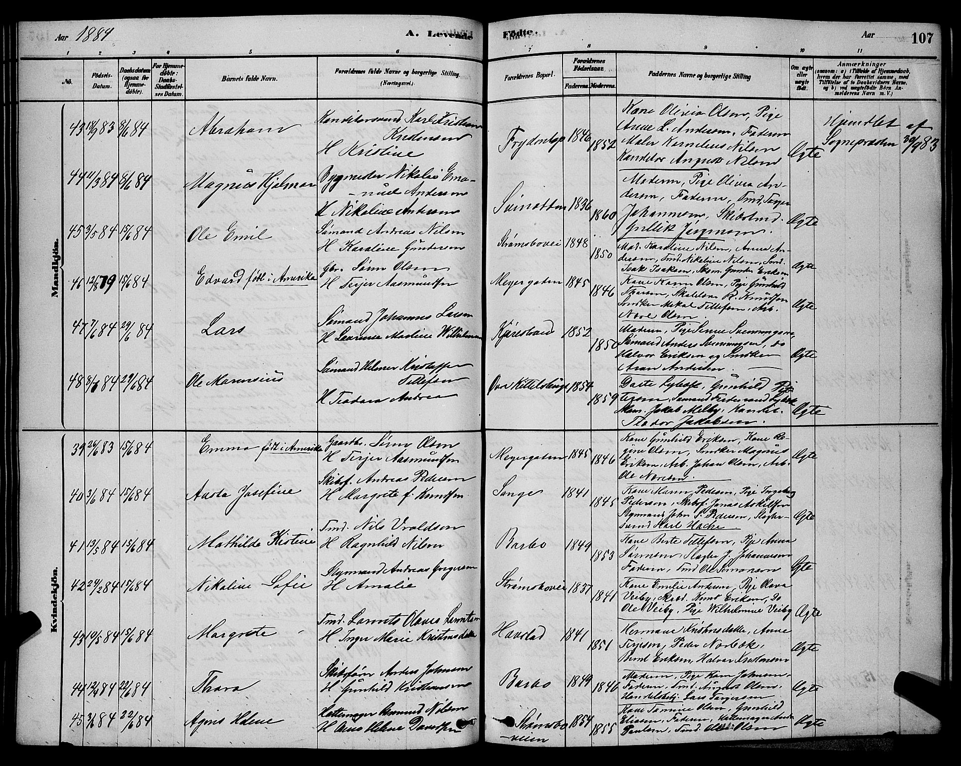Barbu sokneprestkontor, AV/SAK-1111-0003/F/Fb/L0001: Klokkerbok nr. B 1, 1878-1890, s. 107