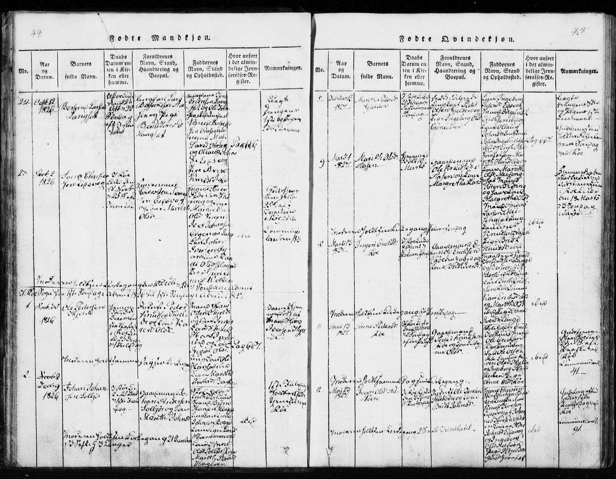 Ministerialprotokoller, klokkerbøker og fødselsregistre - Møre og Romsdal, AV/SAT-A-1454/551/L0623: Ministerialbok nr. 551A03, 1818-1831, s. 44-45