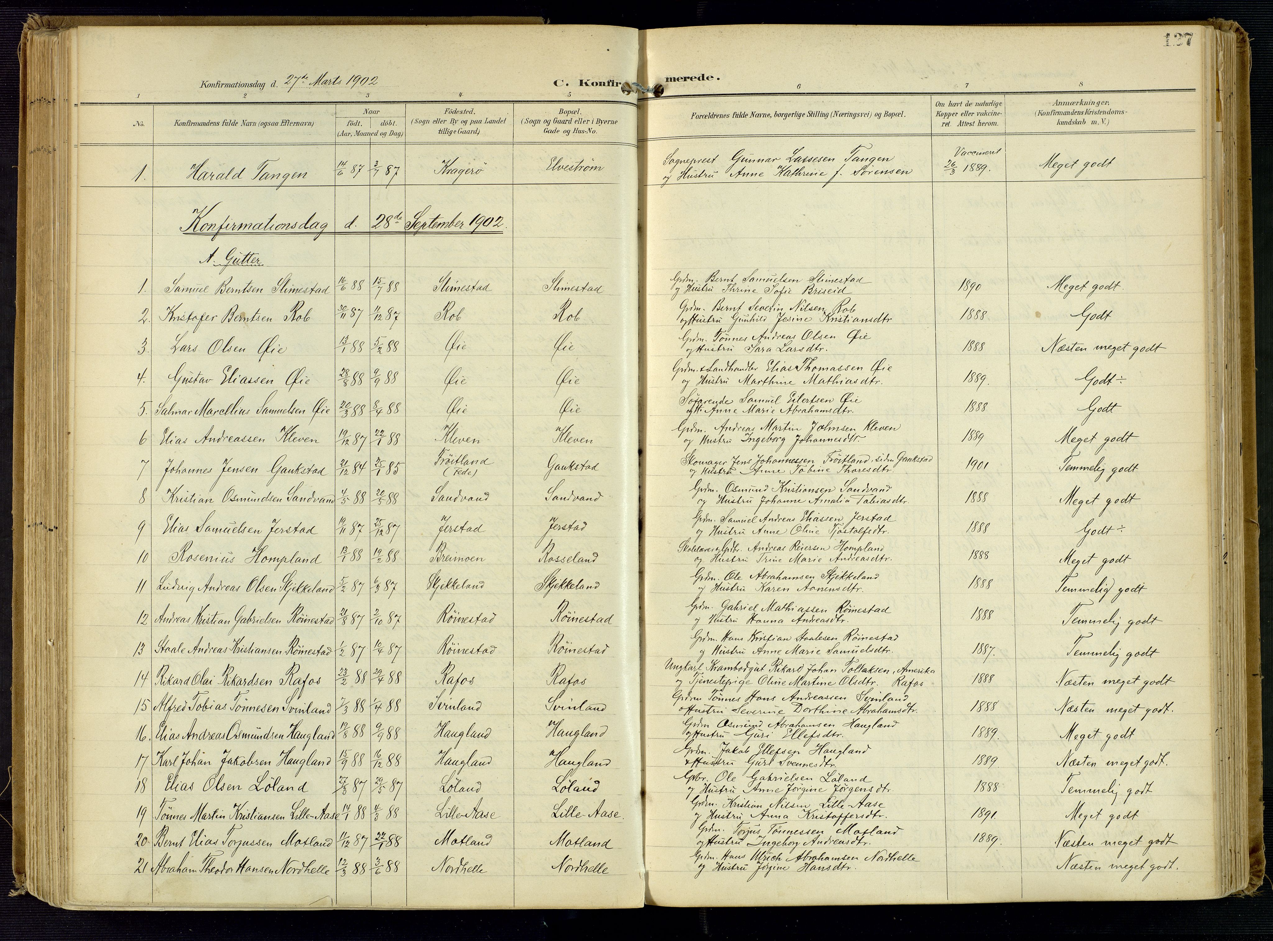 Kvinesdal sokneprestkontor, SAK/1111-0026/F/Fa/Fab/L0009: Ministerialbok nr. A 9, 1898-1915, s. 127