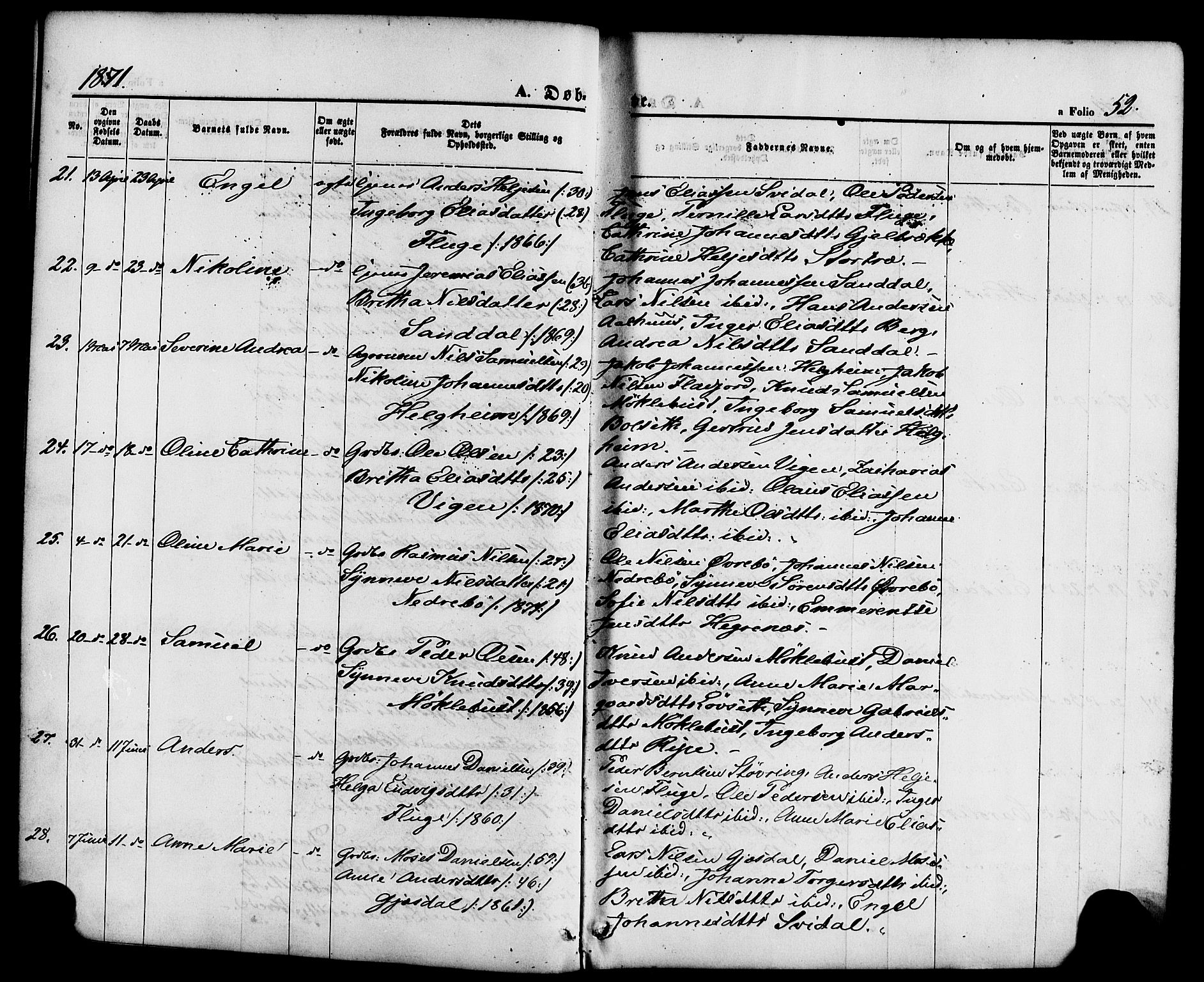 Jølster sokneprestembete, AV/SAB-A-80701/H/Haa/Haaa/L0011: Ministerialbok nr. A 11, 1866-1881, s. 52