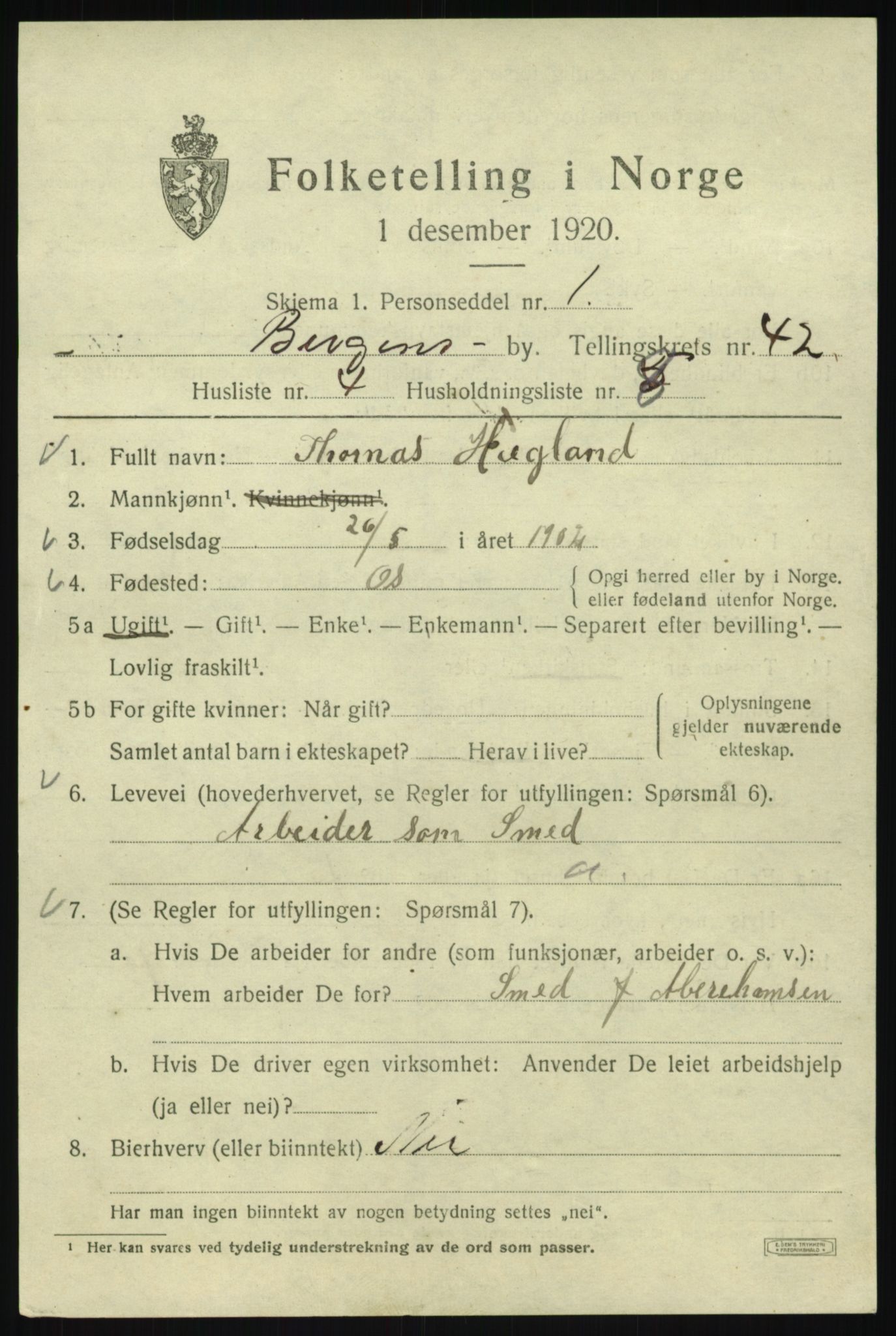 SAB, Folketelling 1920 for 1301 Bergen kjøpstad, 1920, s. 109909