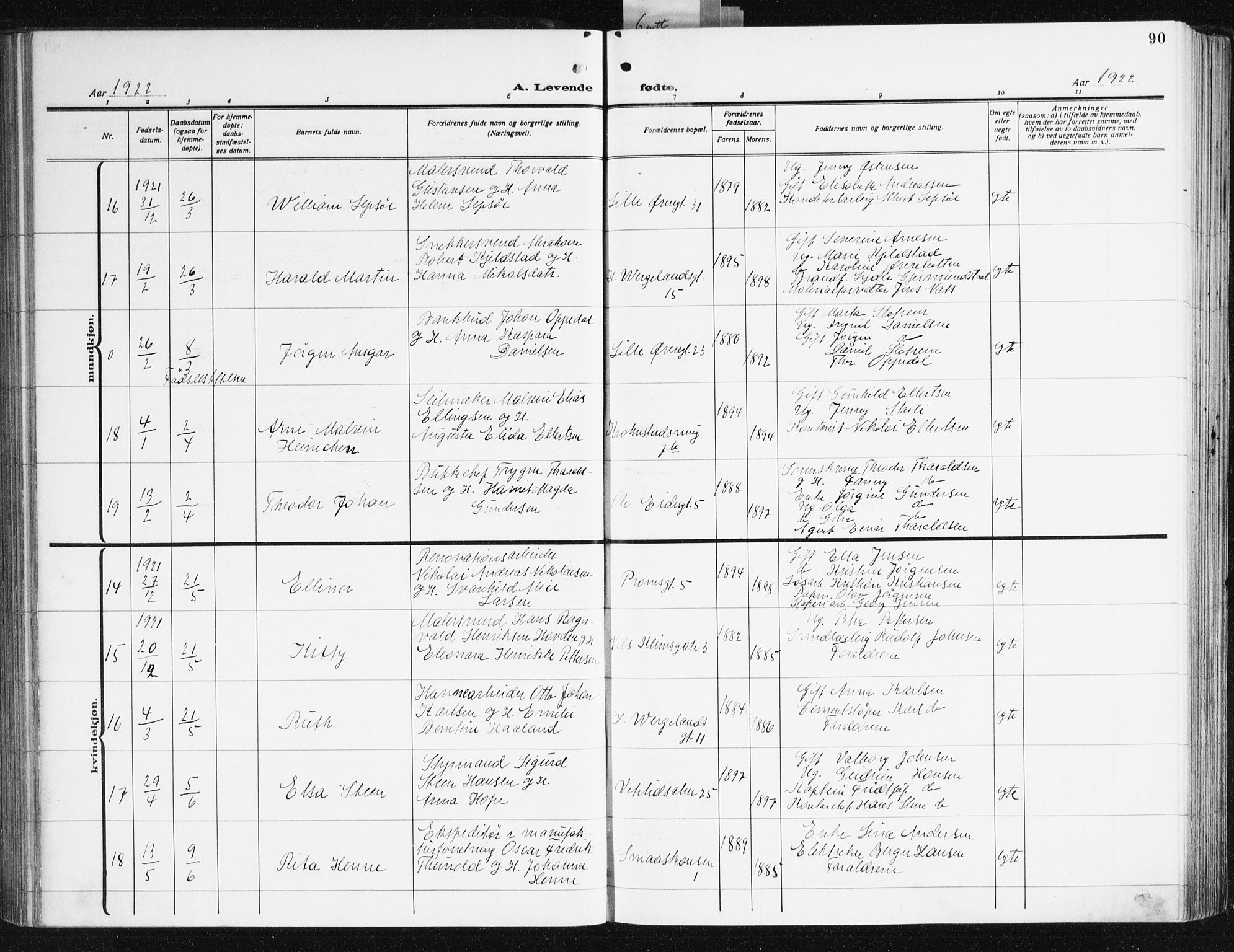 Korskirken sokneprestembete, AV/SAB-A-76101/H/Hab: Klokkerbok nr. B 12, 1917-1942, s. 90