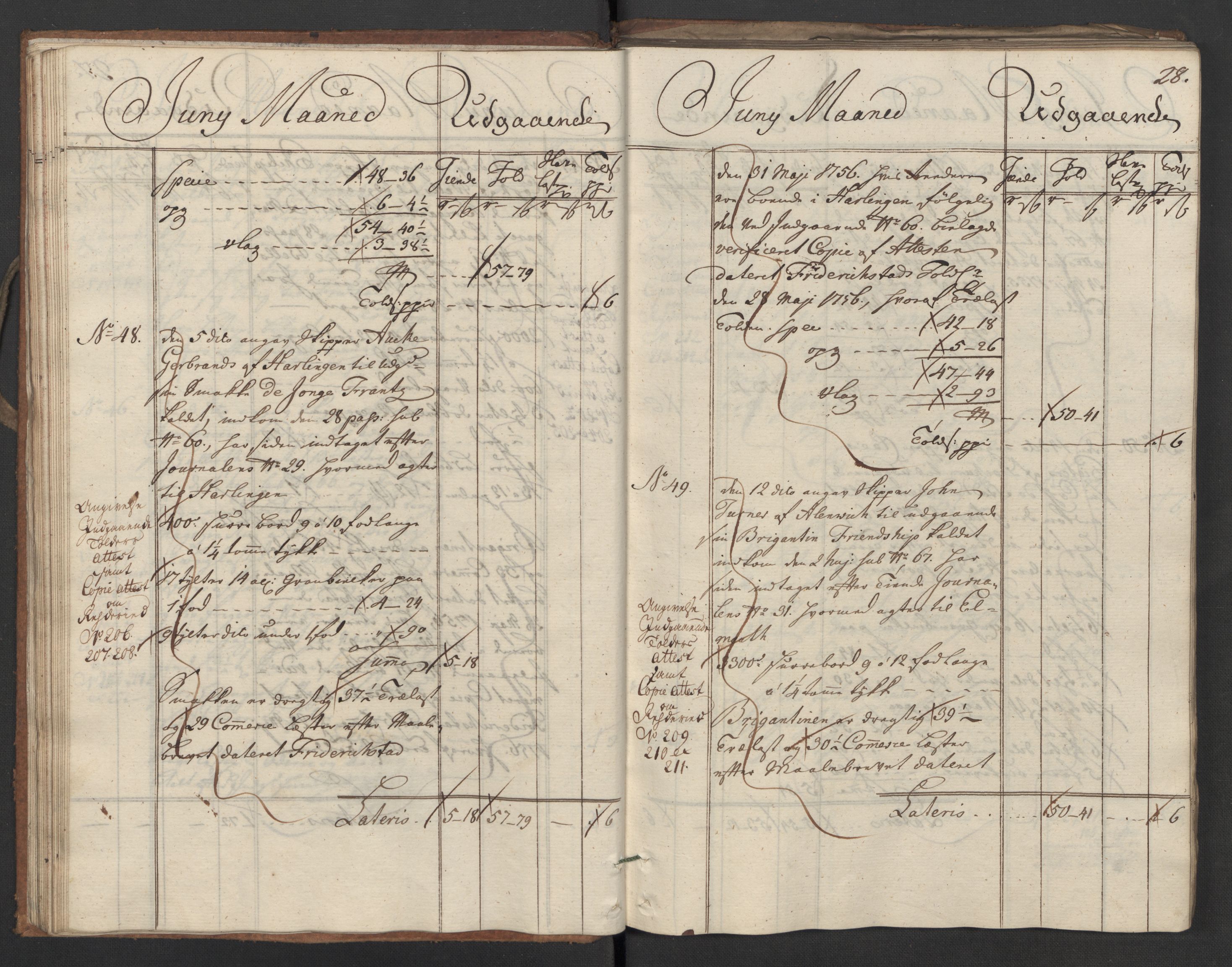 Generaltollkammeret, tollregnskaper, AV/RA-EA-5490/R02/L0023/0001: Tollregnskaper Fredrikstad / Utgående hovedtollbok, 1756, s. 28