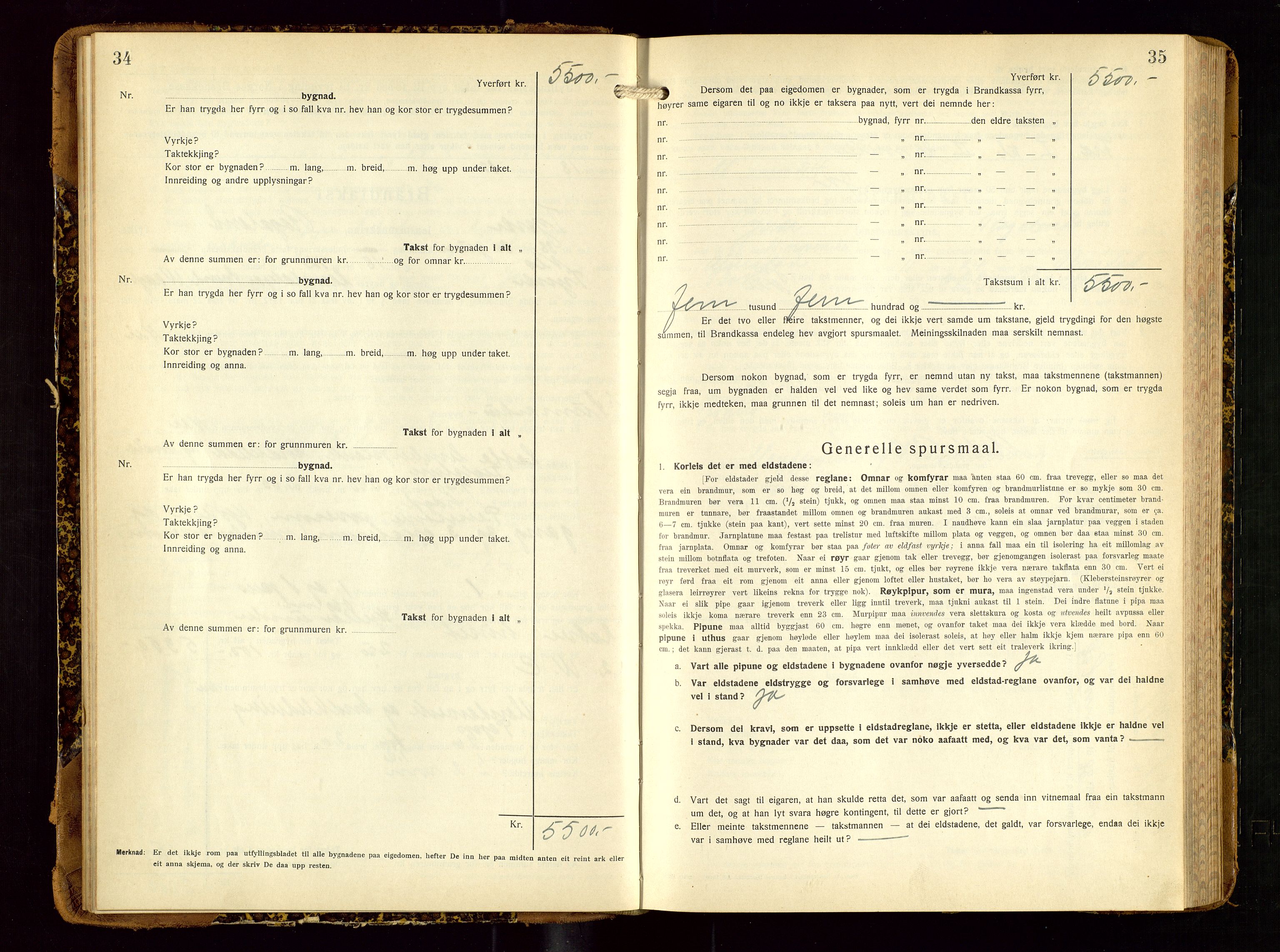 Tysvær lensmannskontor, AV/SAST-A-100192/Gob/L0003: "Brandtakstbok for Tysvær lensmannskrins", 1932-1955, s. 34-35