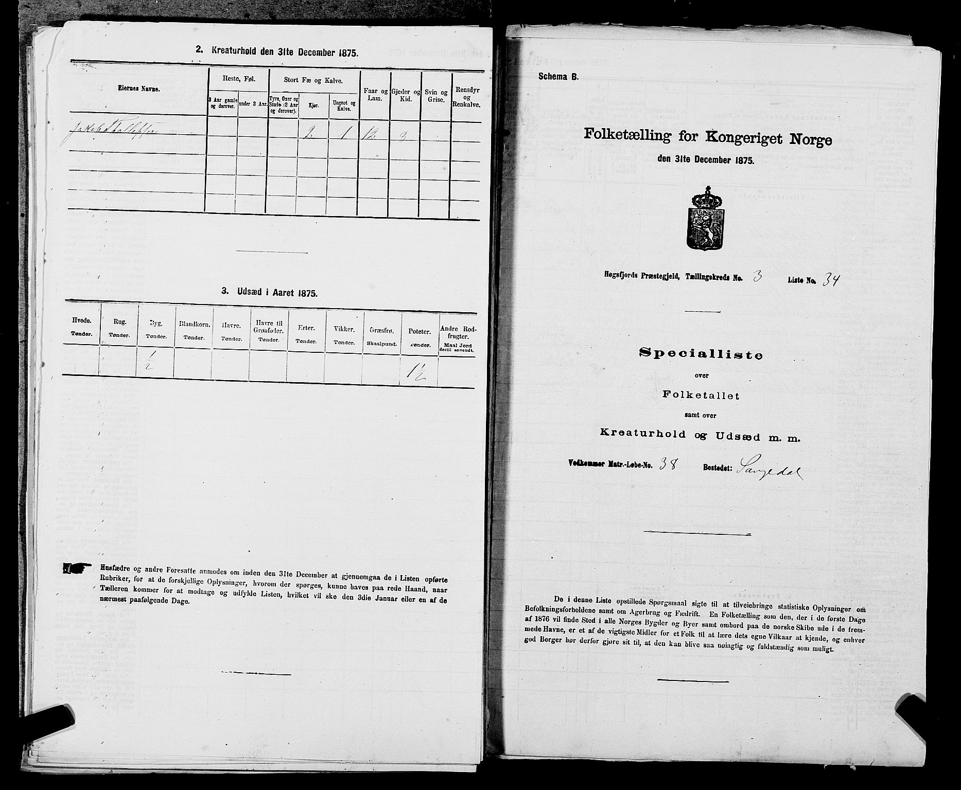 SAST, Folketelling 1875 for 1128P Høgsfjord prestegjeld, 1875, s. 311