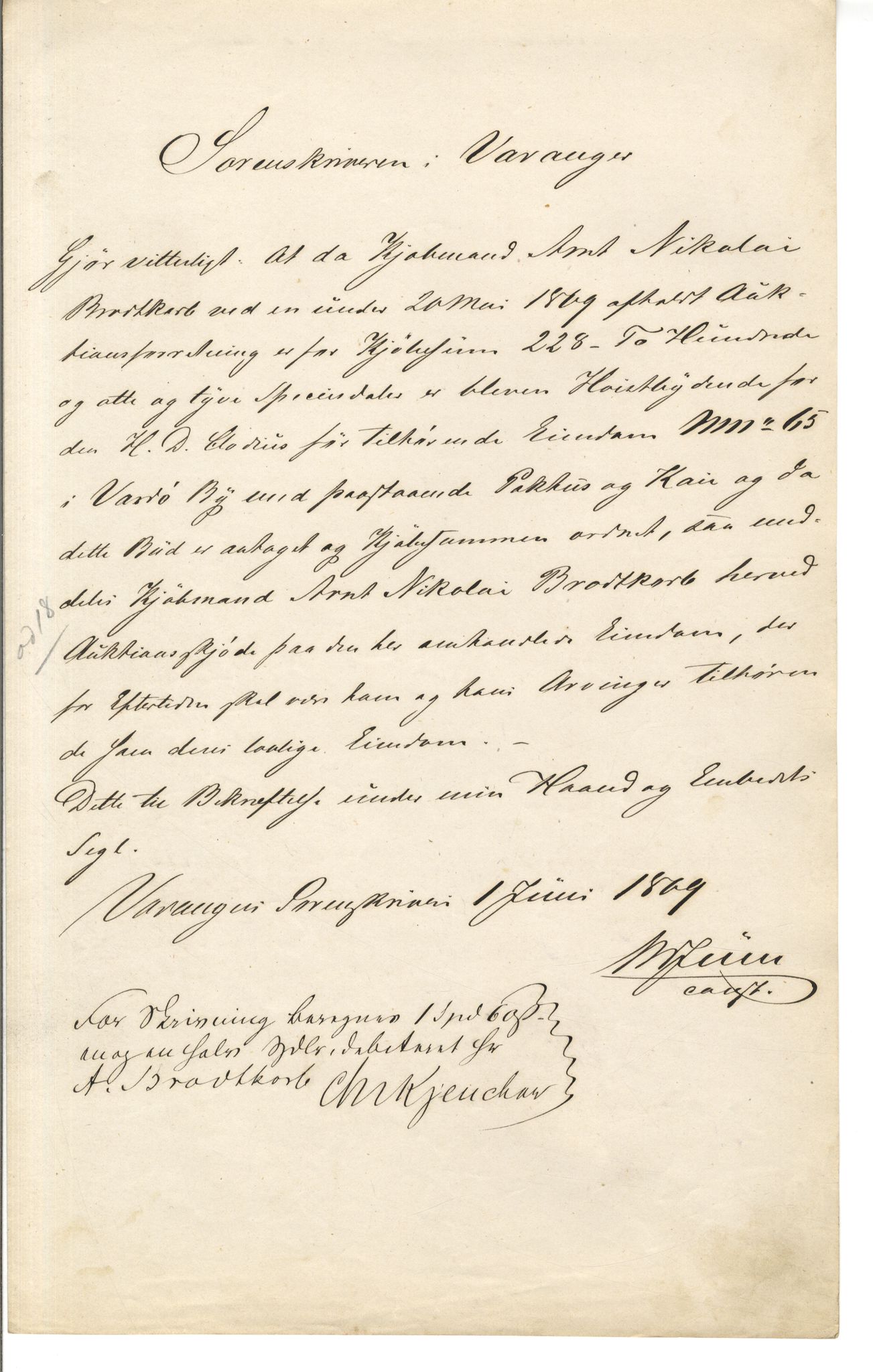 Brodtkorb handel A/S, VAMU/A-0001/Q/Qb/L0001: Skjøter og grunnbrev i Vardø by, 1822-1943, s. 95