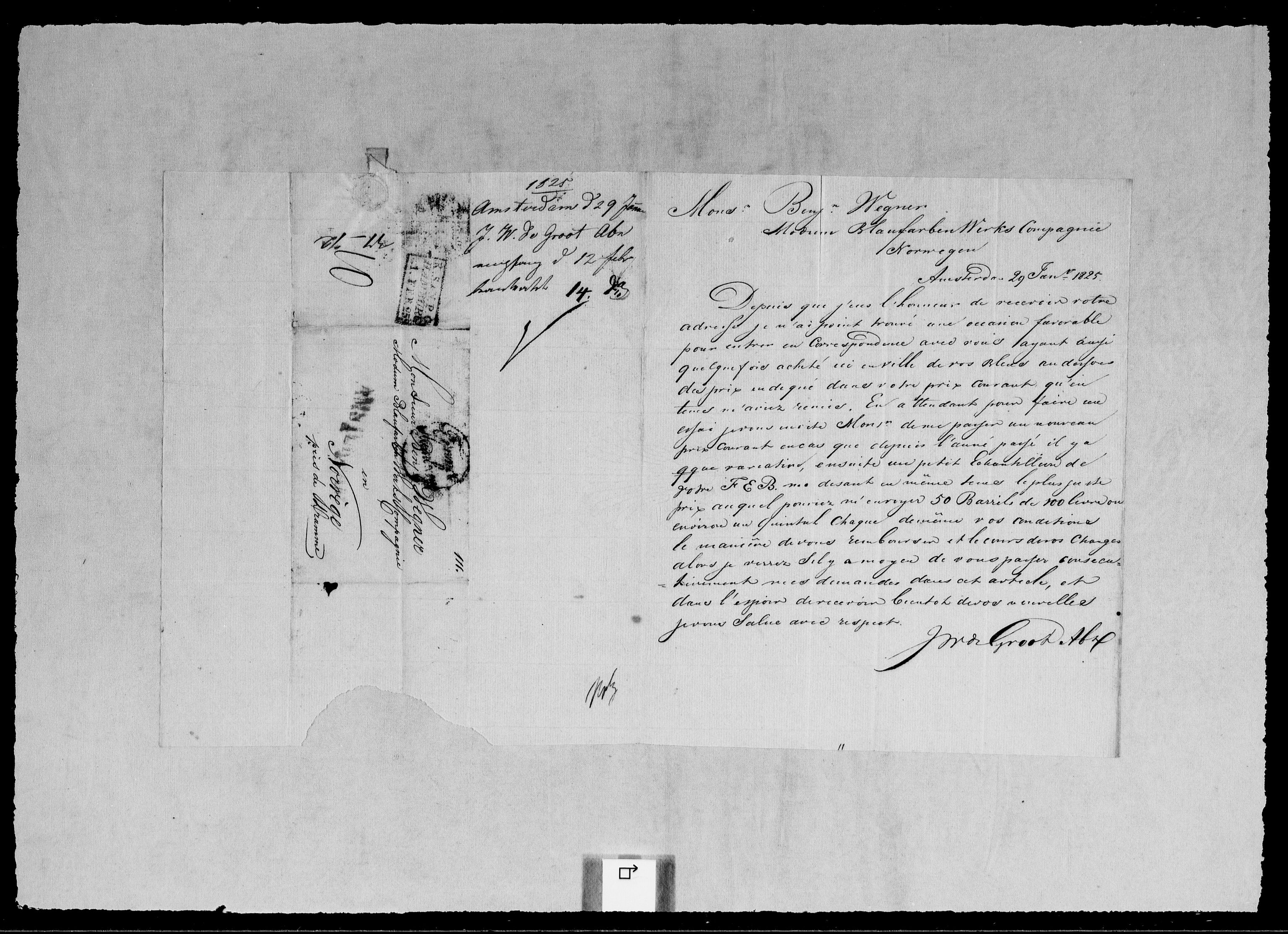 Modums Blaafarveværk, RA/PA-0157/G/Gb/L0095/0001: -- / Innkomne brev A - L, 1825-1826, s. 163