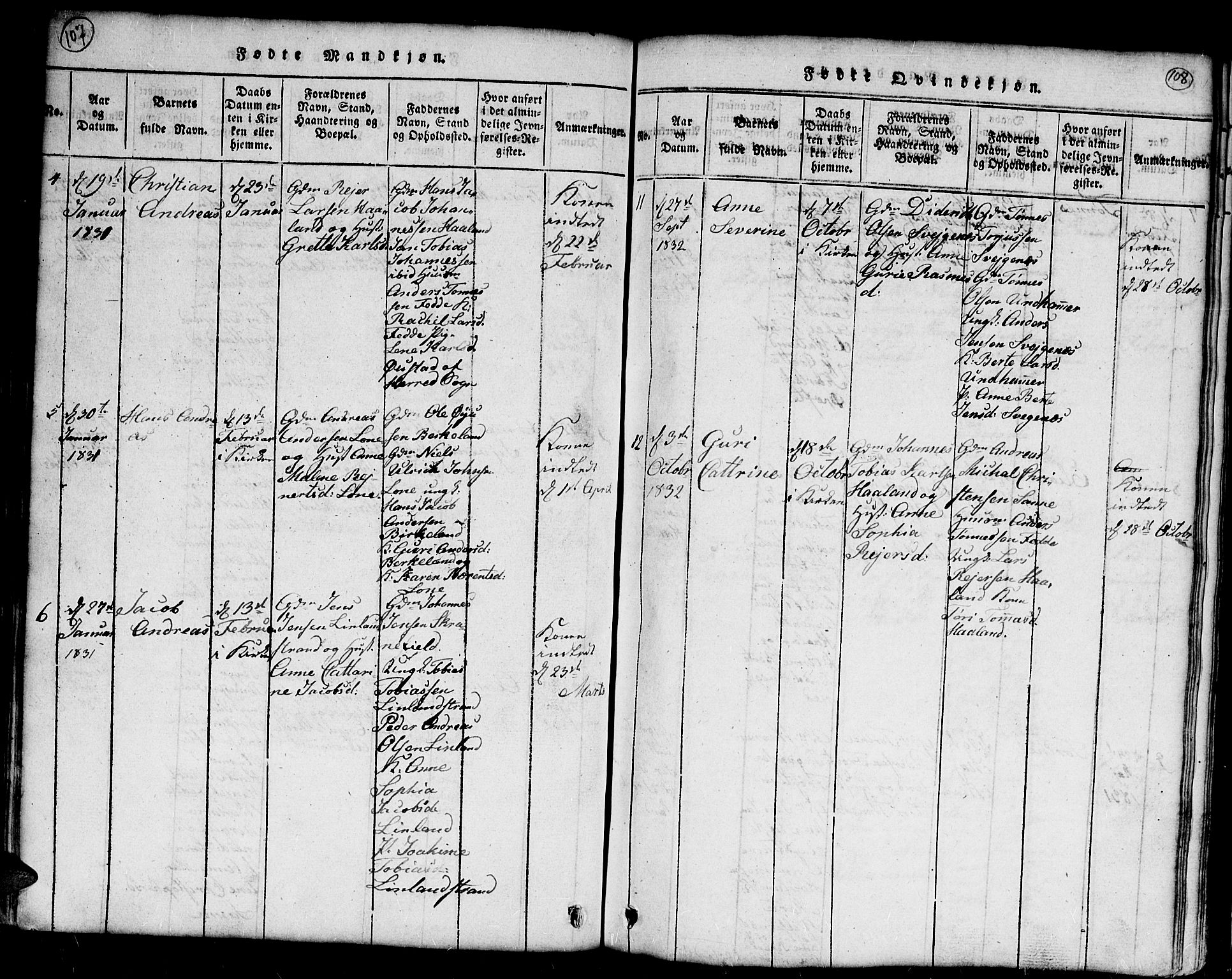 Kvinesdal sokneprestkontor, AV/SAK-1111-0026/F/Fb/Fba/L0001: Klokkerbok nr. B 1, 1815-1839, s. 107-108