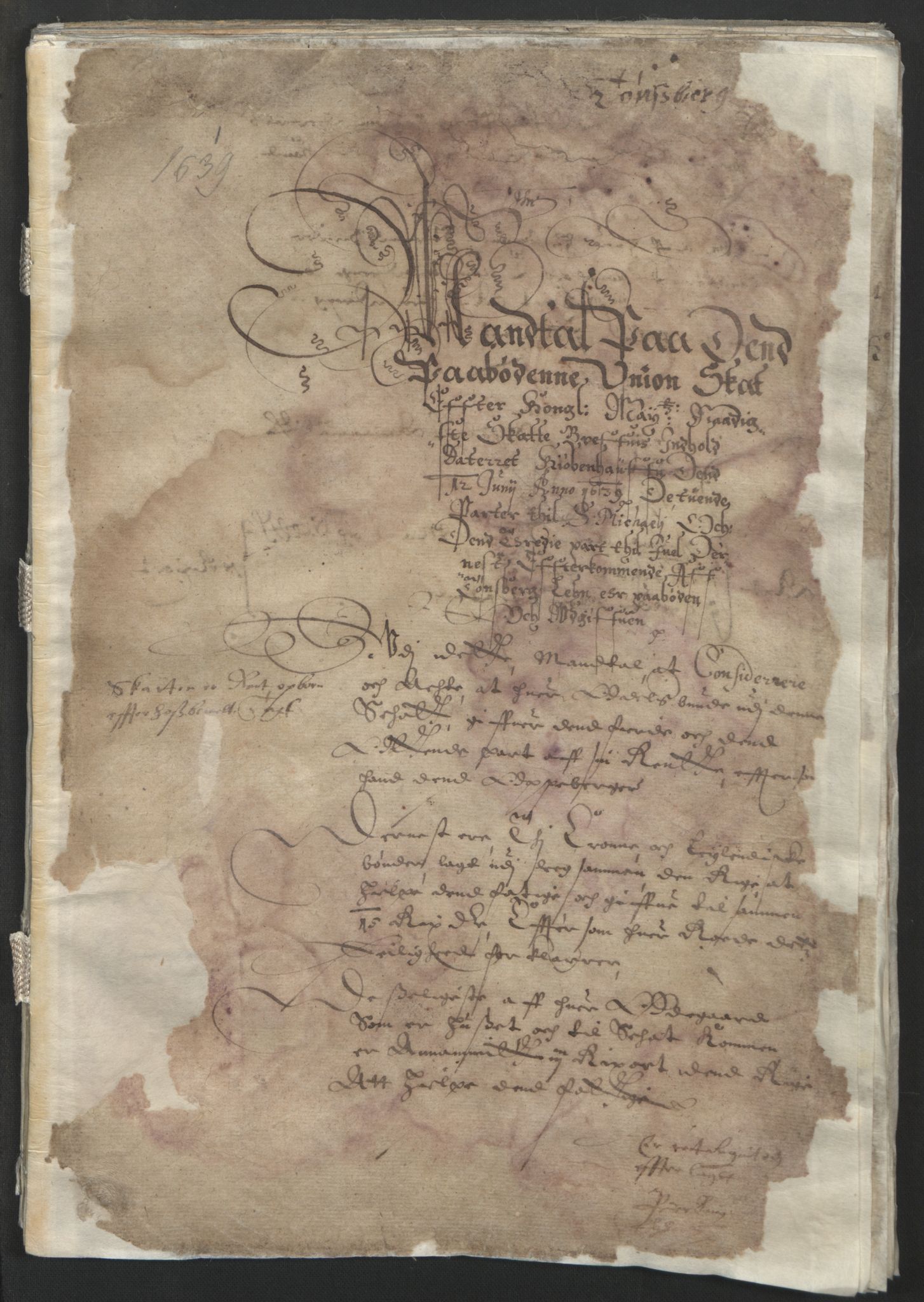 Rentekammeret inntil 1814, Reviderte regnskaper, Lensregnskaper, AV/RA-EA-5023/R/Rb/Rbo/L0019: Tønsberg len, 1638-1640