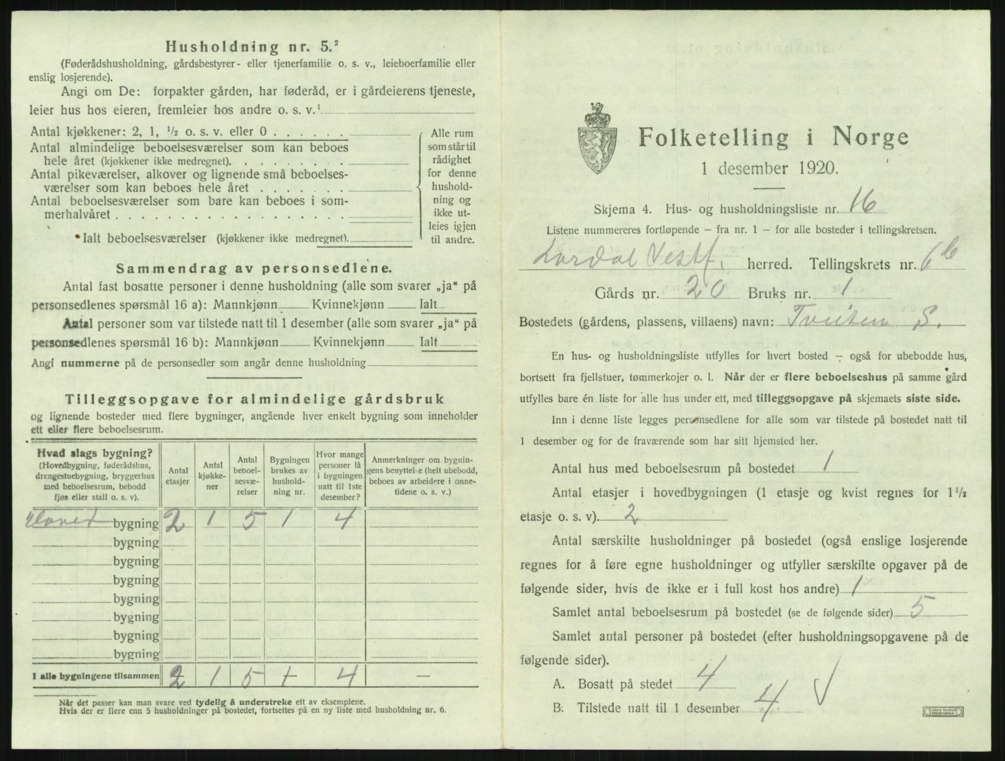SAKO, Folketelling 1920 for 0728 Lardal herred, 1920, s. 951
