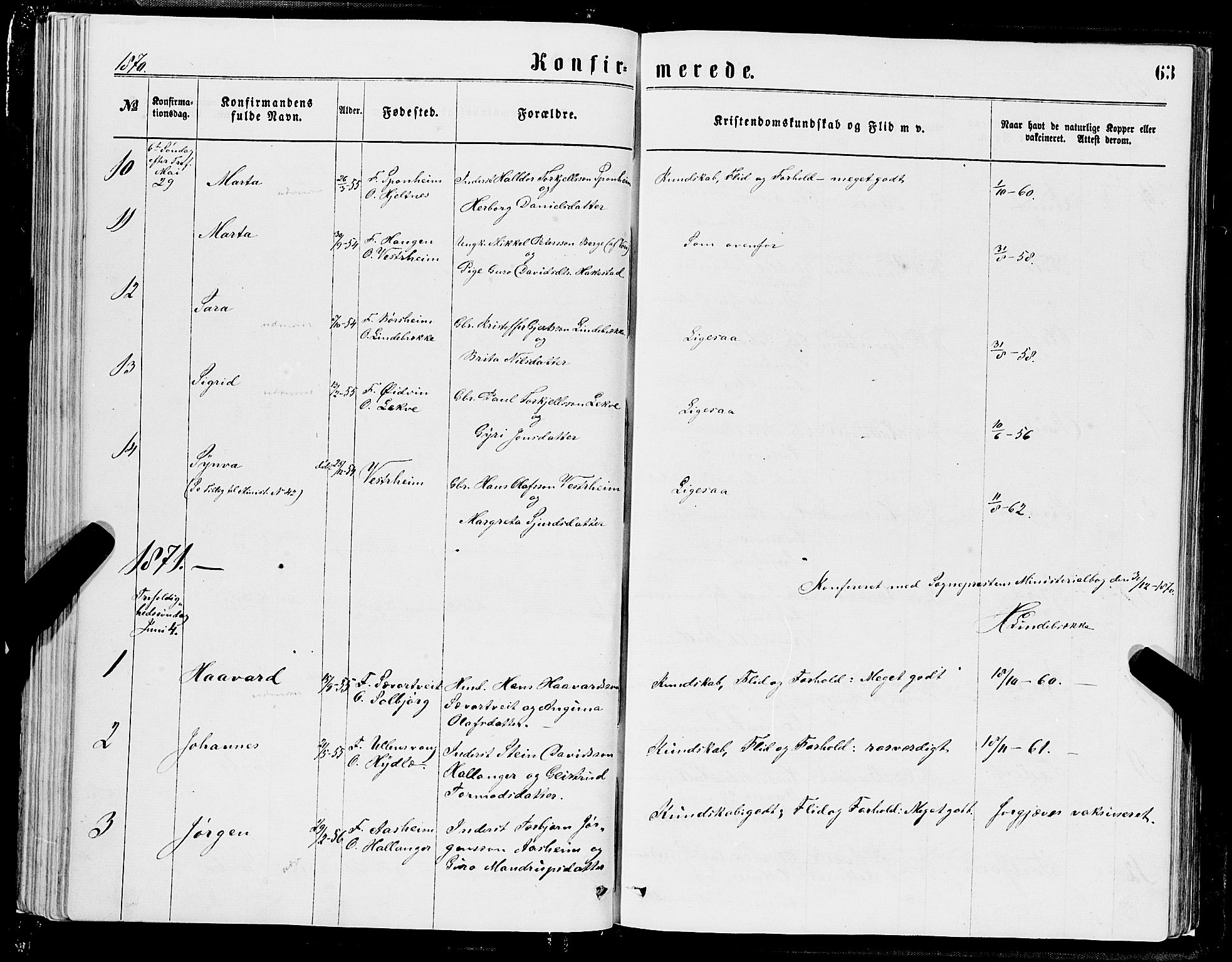Ulvik sokneprestembete, AV/SAB-A-78801/H/Hab: Klokkerbok nr. A 2, 1869-1882, s. 63