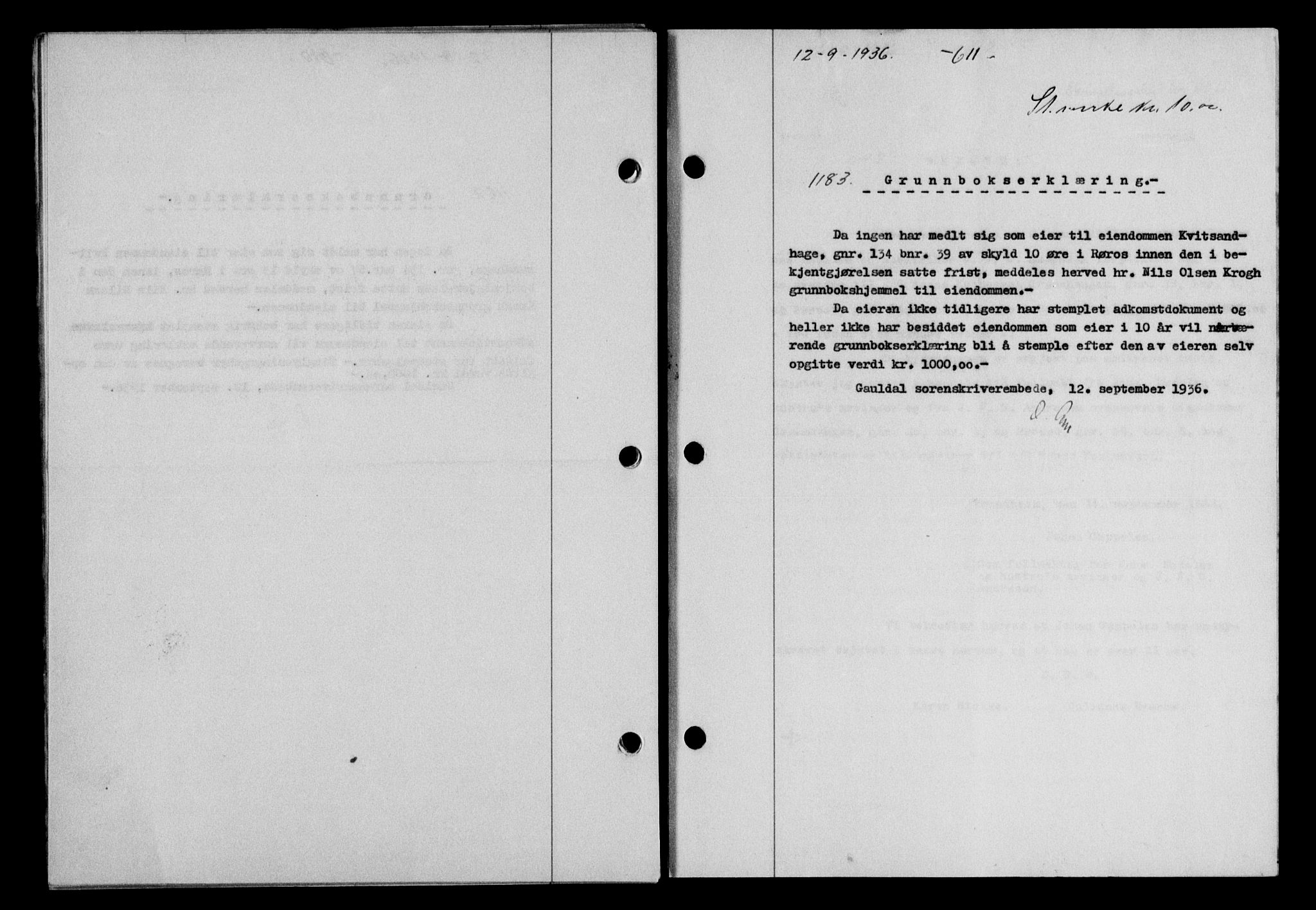 Gauldal sorenskriveri, SAT/A-0014/1/2/2C/L0046: Pantebok nr. 49-50, 1936-1937, Dagboknr: 1183/1936