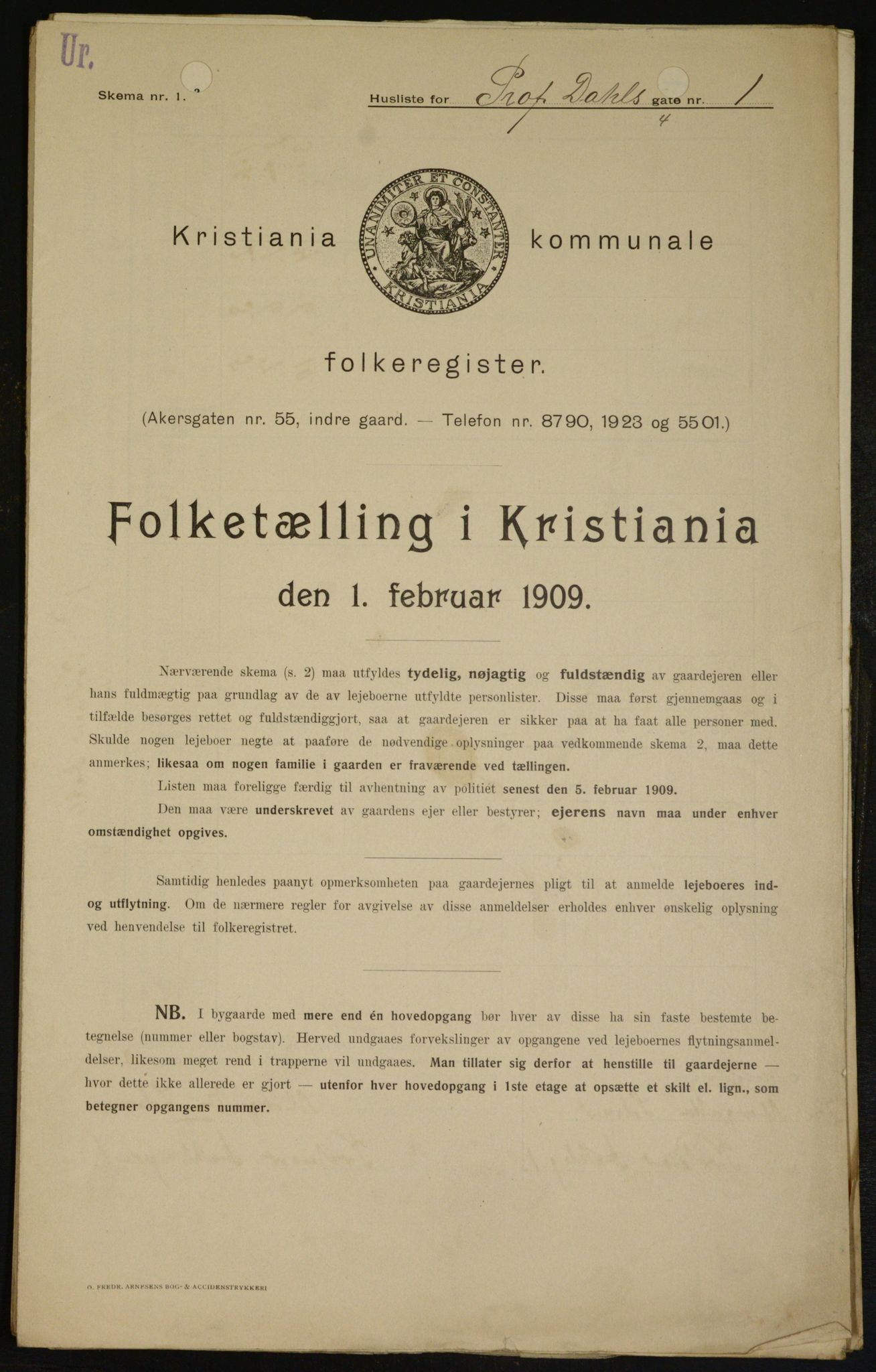 OBA, Kommunal folketelling 1.2.1909 for Kristiania kjøpstad, 1909, s. 73699