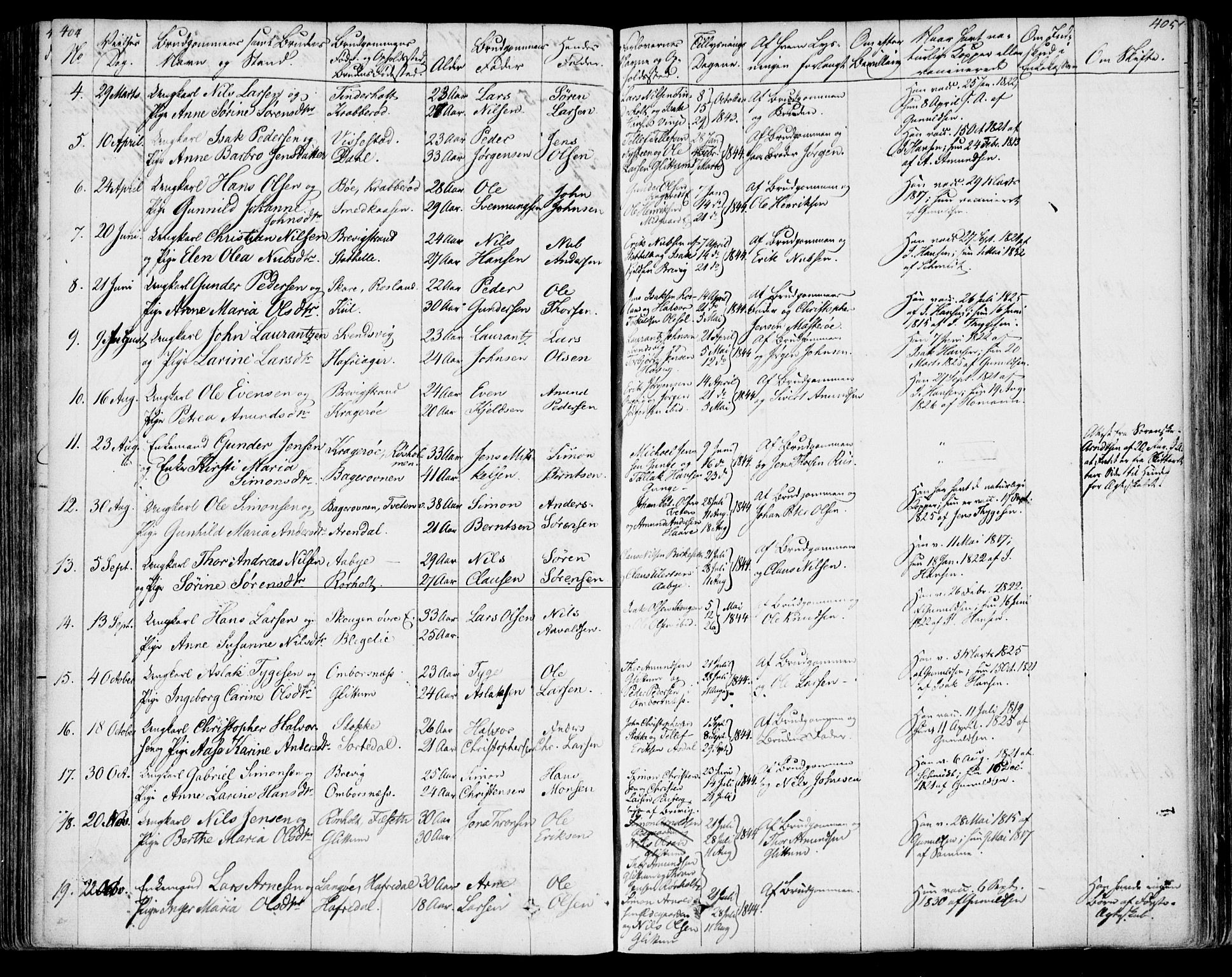 Bamble kirkebøker, AV/SAKO-A-253/F/Fa/L0004: Ministerialbok nr. I 4, 1834-1853, s. 404-405