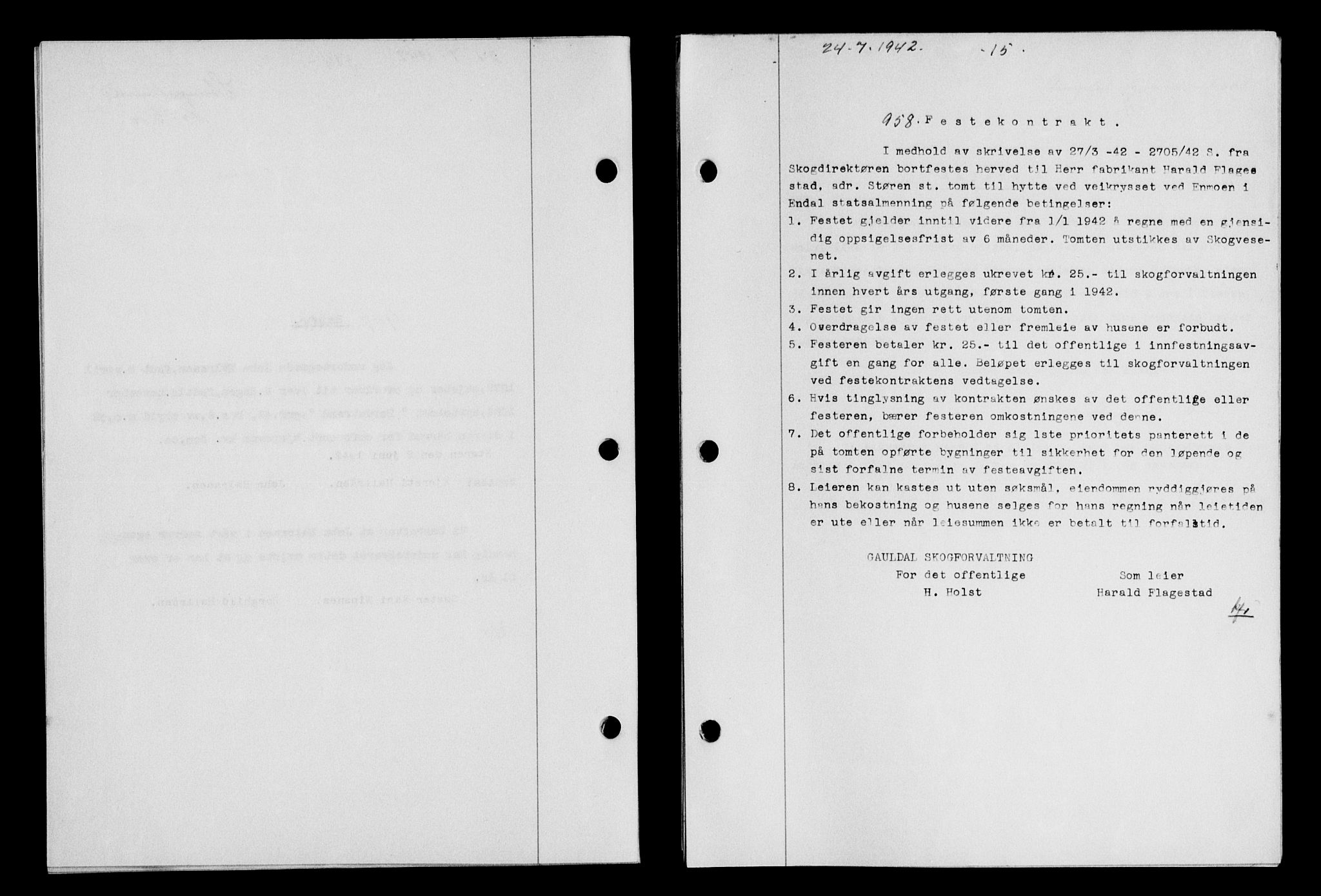 Gauldal sorenskriveri, SAT/A-0014/1/2/2C/L0055: Pantebok nr. 60, 1942-1942, Dagboknr: 958/1942