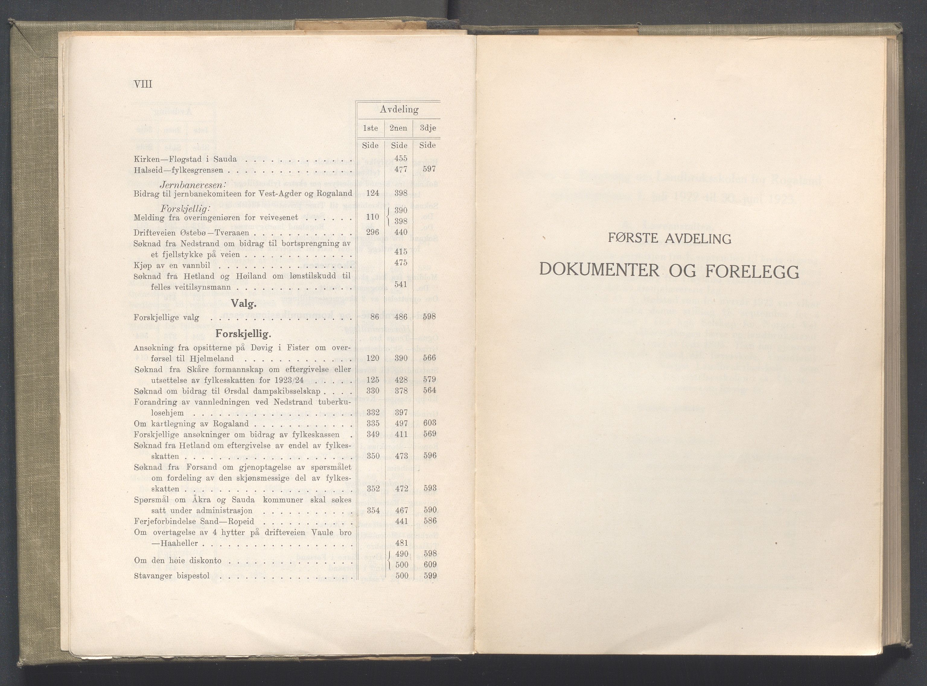 Rogaland fylkeskommune - Fylkesrådmannen , IKAR/A-900/A/Aa/Aaa/L0043: Møtebok , 1924, s. VIII-1