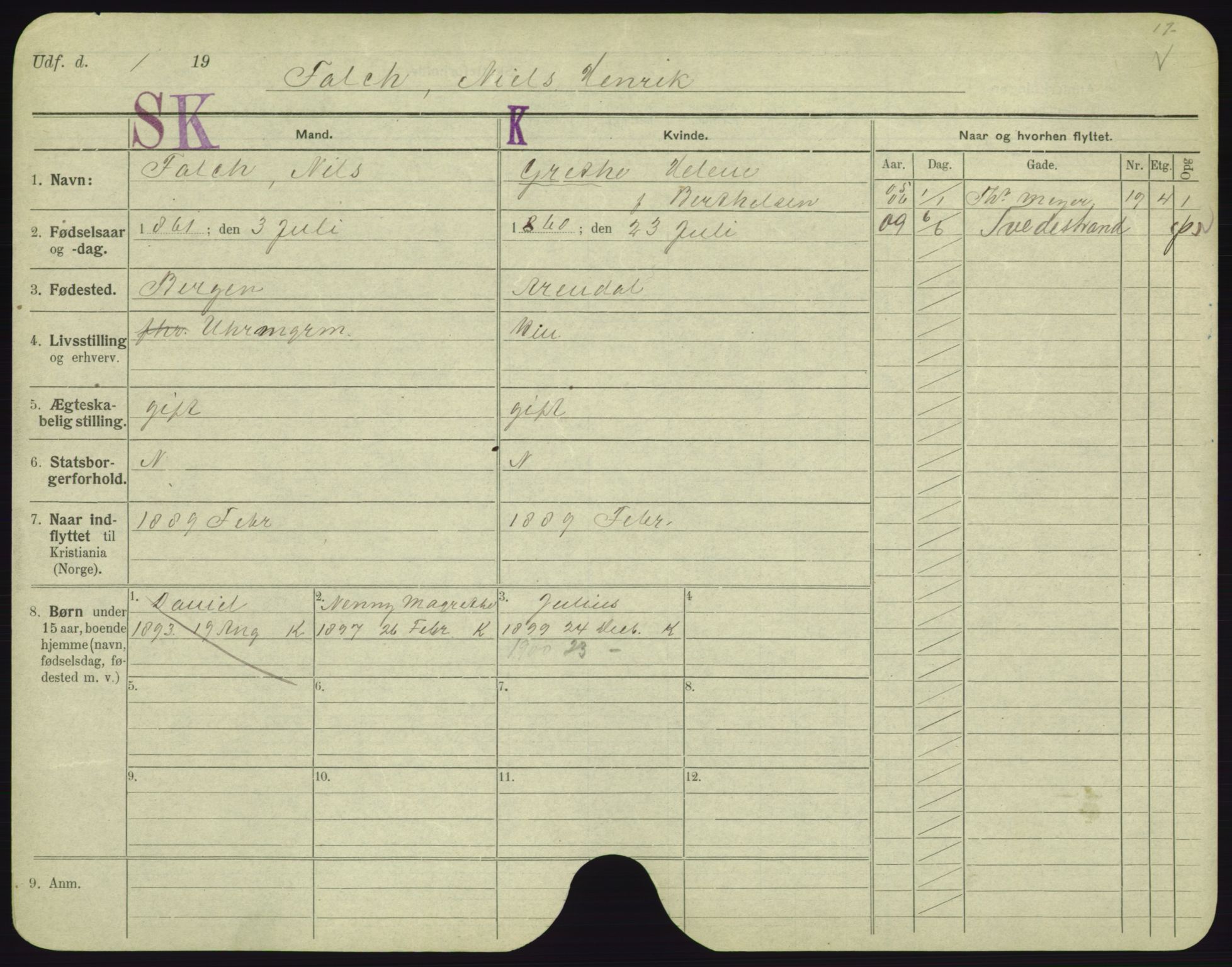 Oslo folkeregister, Registerkort, AV/SAO-A-11715/F/Fa/Fac/L0003: Menn, 1906-1914, s. 23a